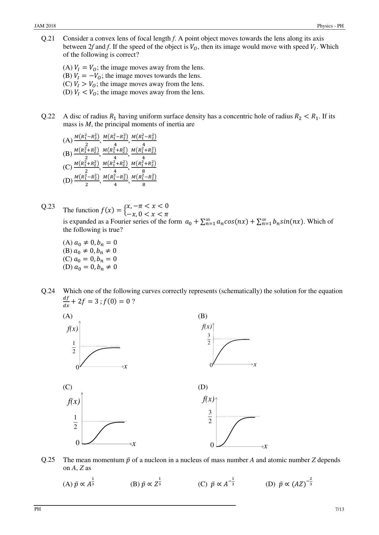 JAM 2018: PH Question Paper - Page 7