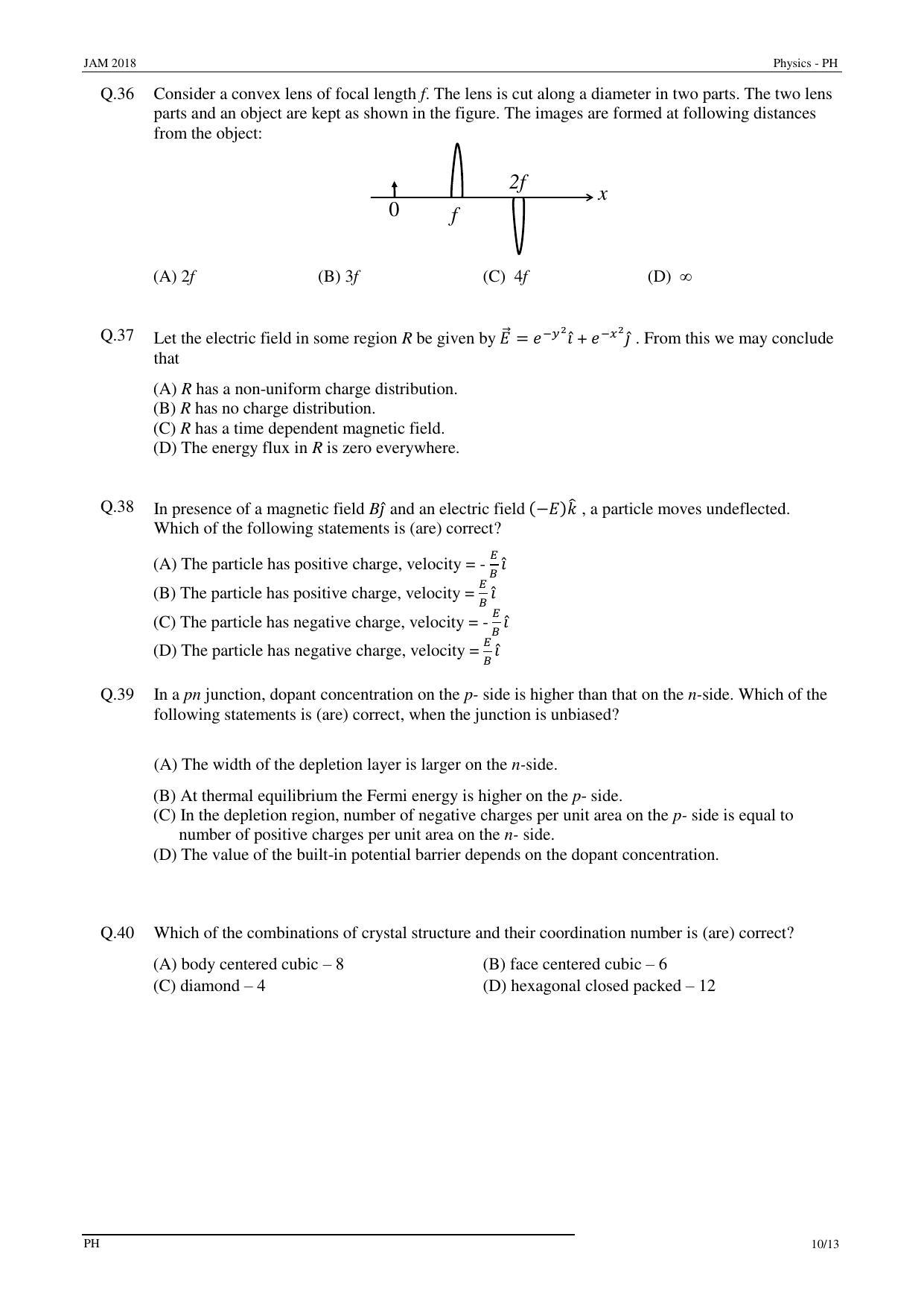 JAM 2018: PH Question Paper - Page 10