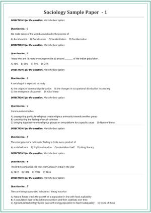 CUET Sociology Sample Paper