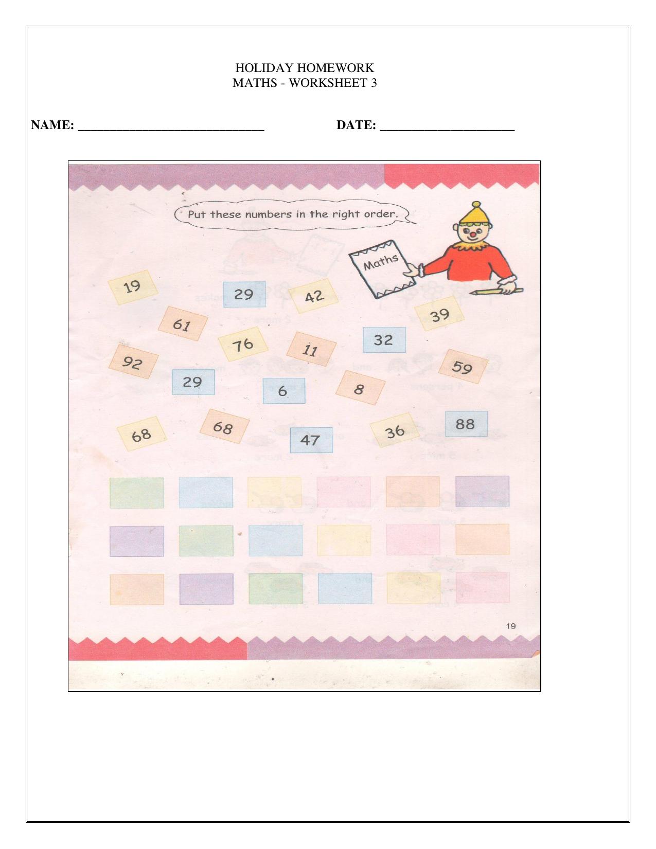 Worksheet for Class 1 Maths Assignment 13 - Page 1