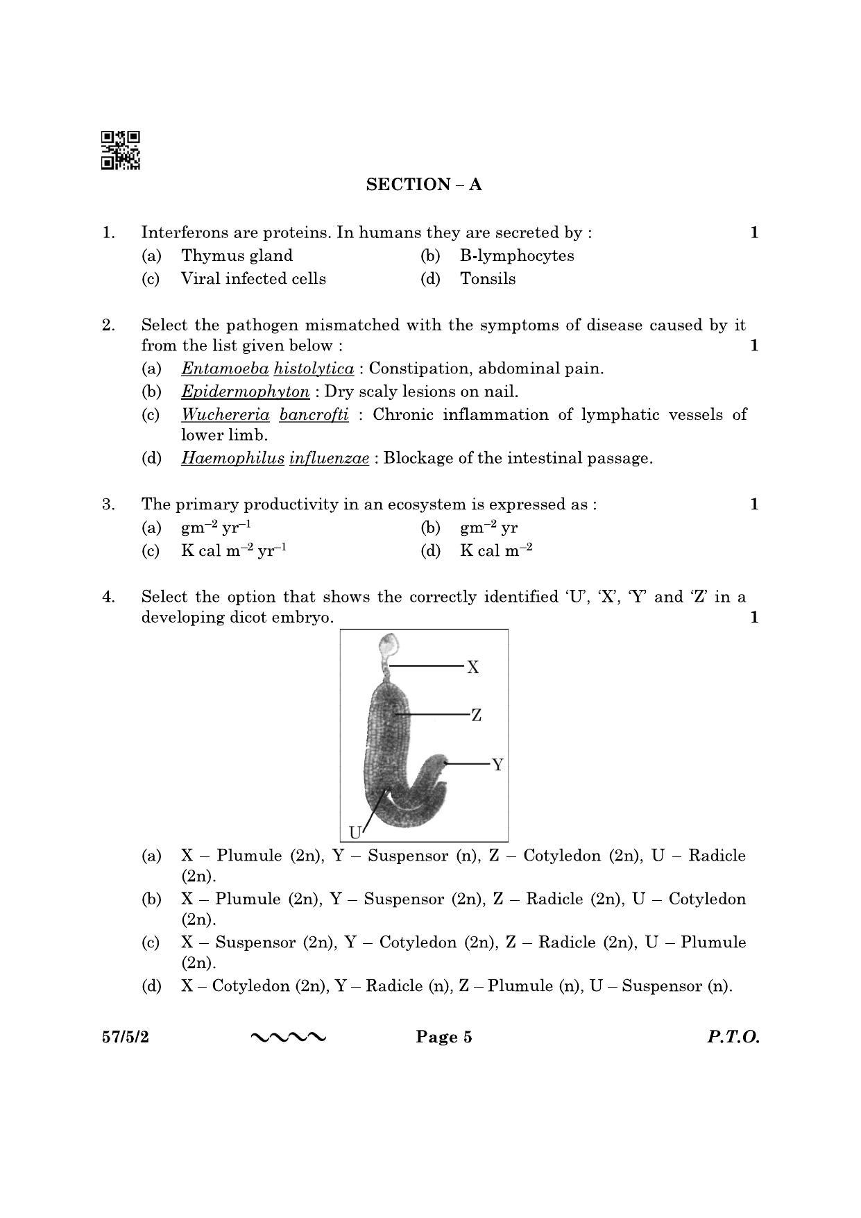 CBSE Class 12 57-5-2 Biology 2023 Question Paper - Page 5