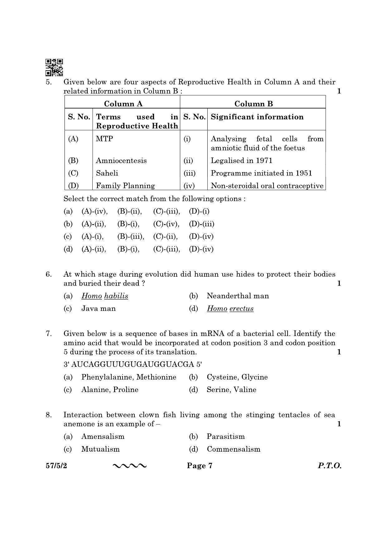 CBSE Class 12 57-5-2 Biology 2023 Question Paper - Page 7