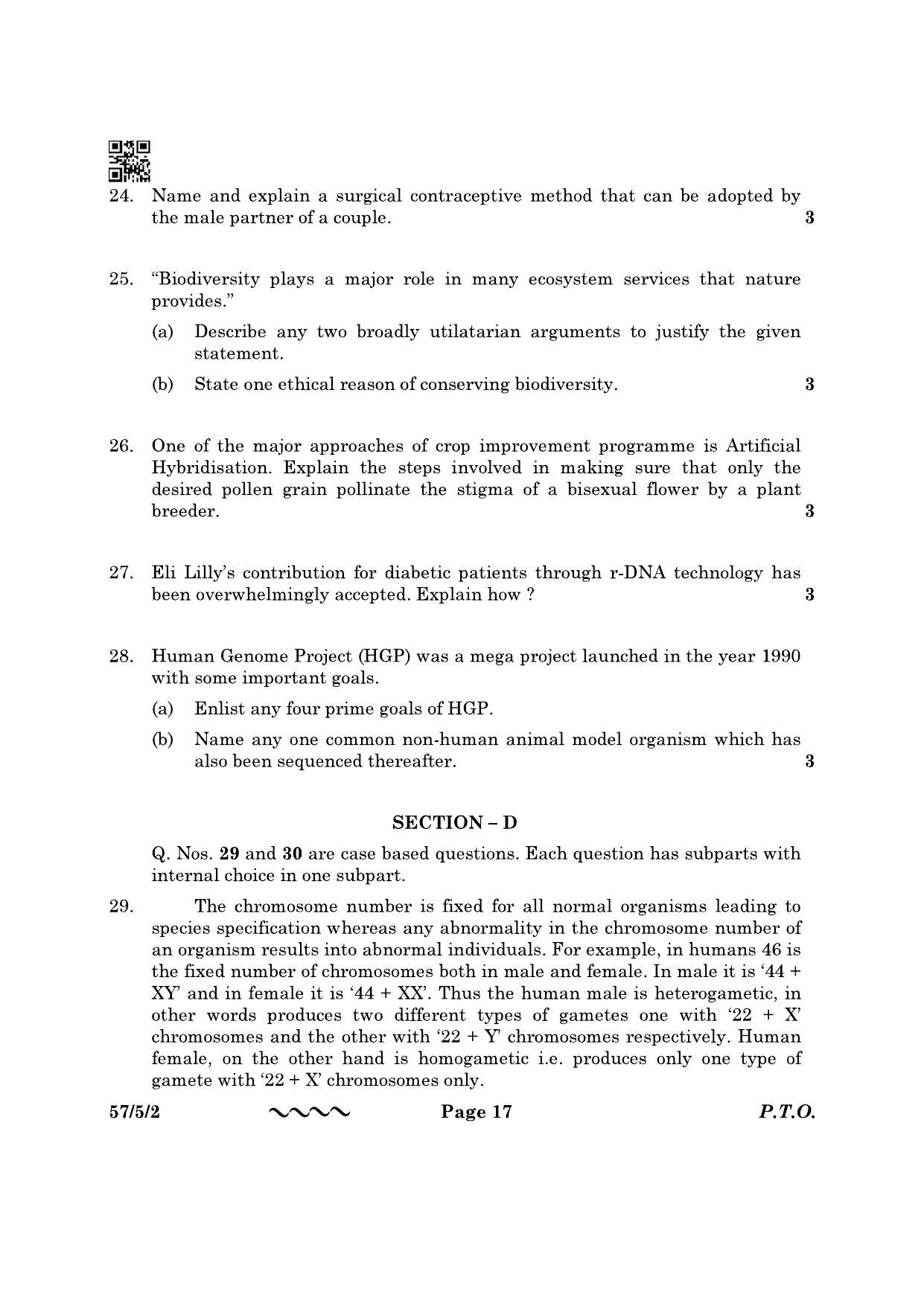 CBSE Class 12 57-5-2 Biology 2023 Question Paper - Page 17