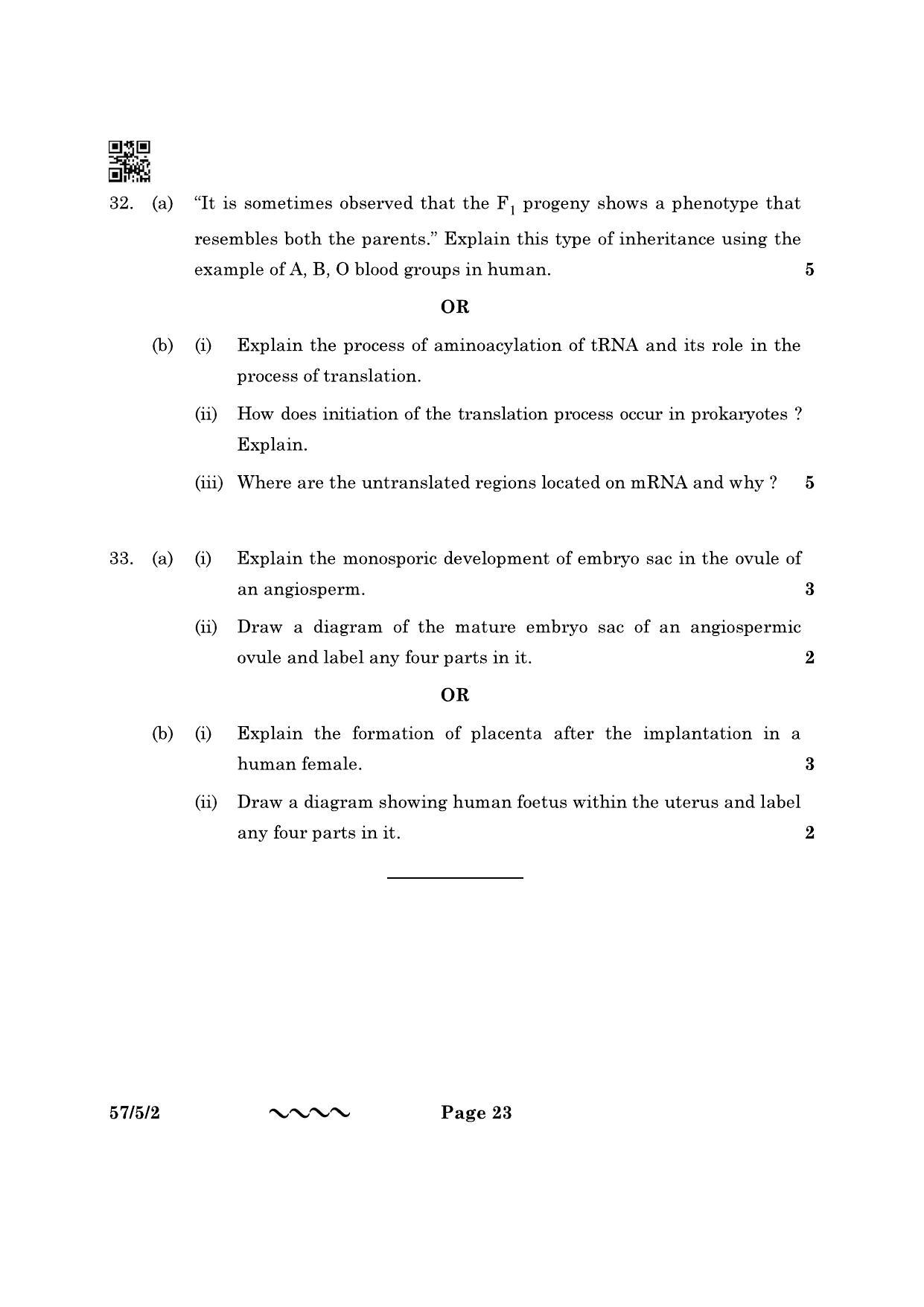 CBSE Class 12 57-5-2 Biology 2023 Question Paper - Page 23