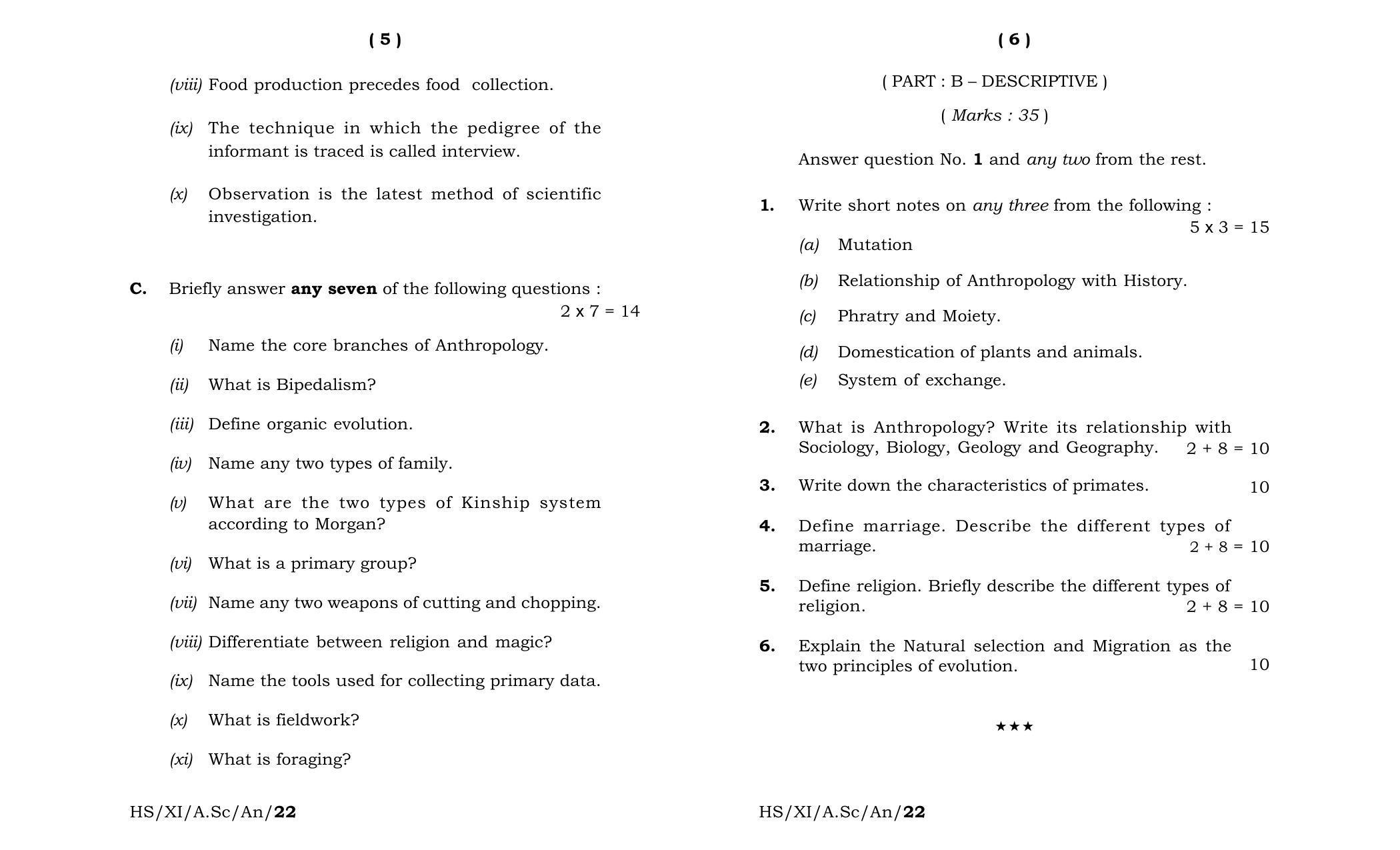 Meghalaya Board (MBOSE) Class 11 Anthropology (theory) 2022 Question Paper - Page 3