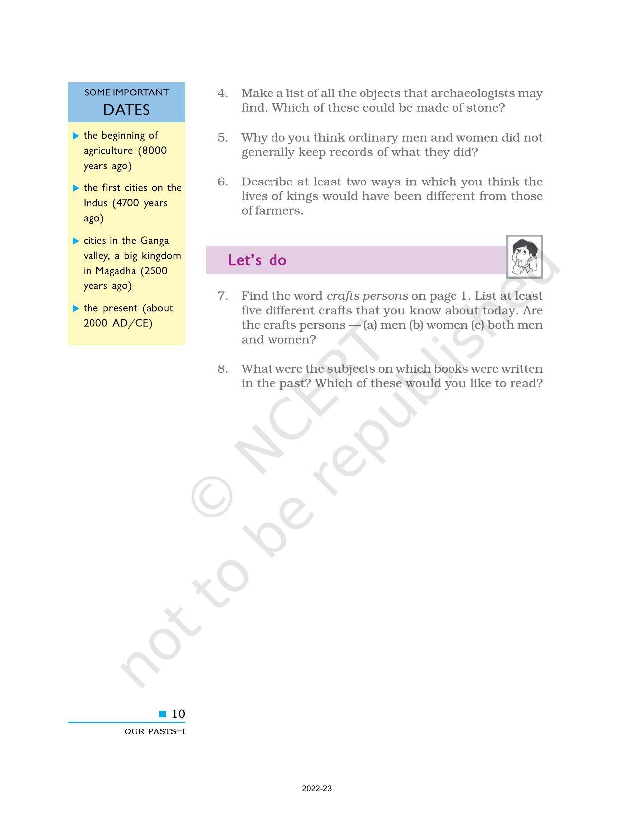 NCERT Book for Class 6 History (Social Science) : Chapter 1-What Where, How, and When? - Page 10