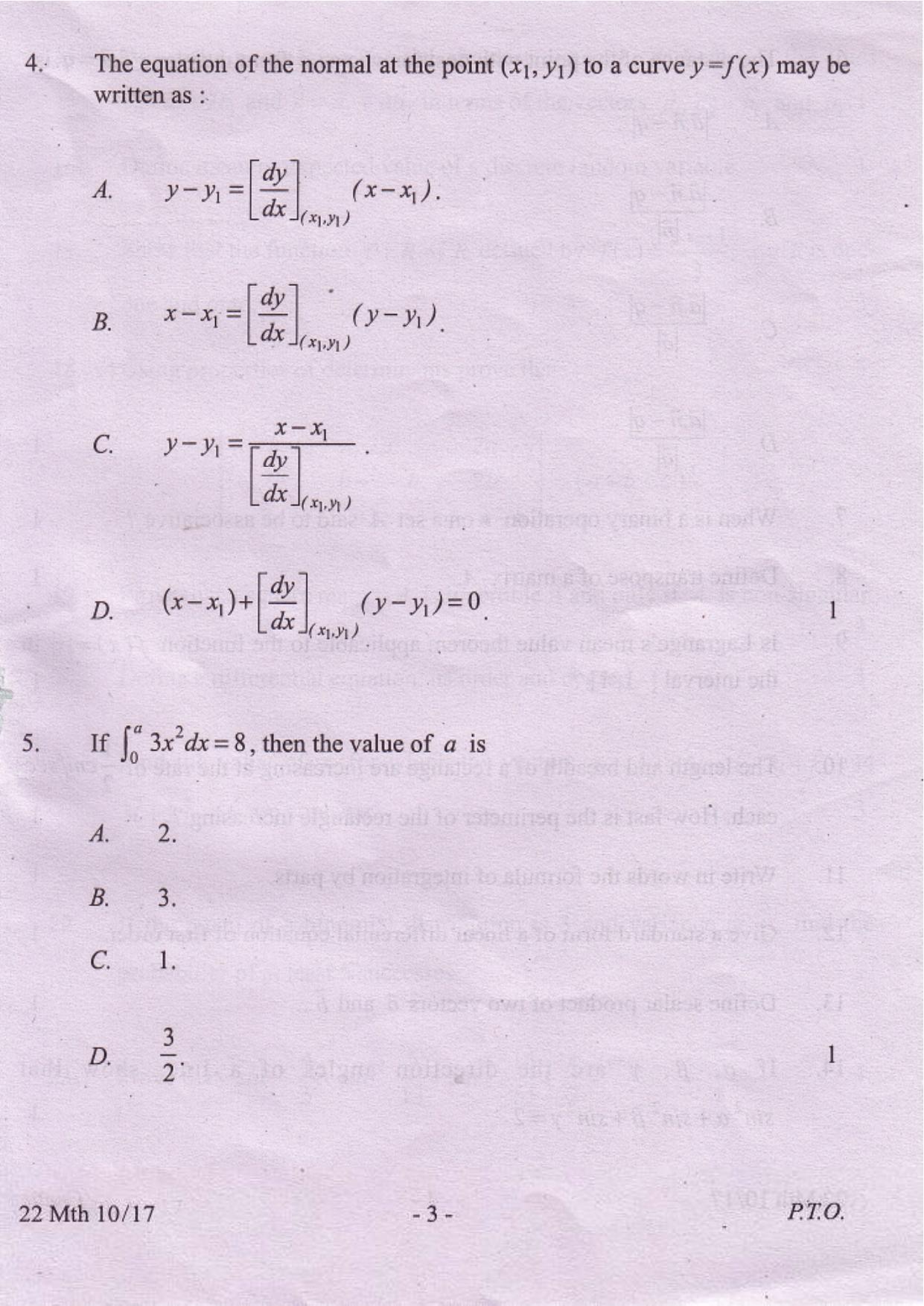 COHSEM Class 12 Mathematics 2017 Question Papers - Page 3