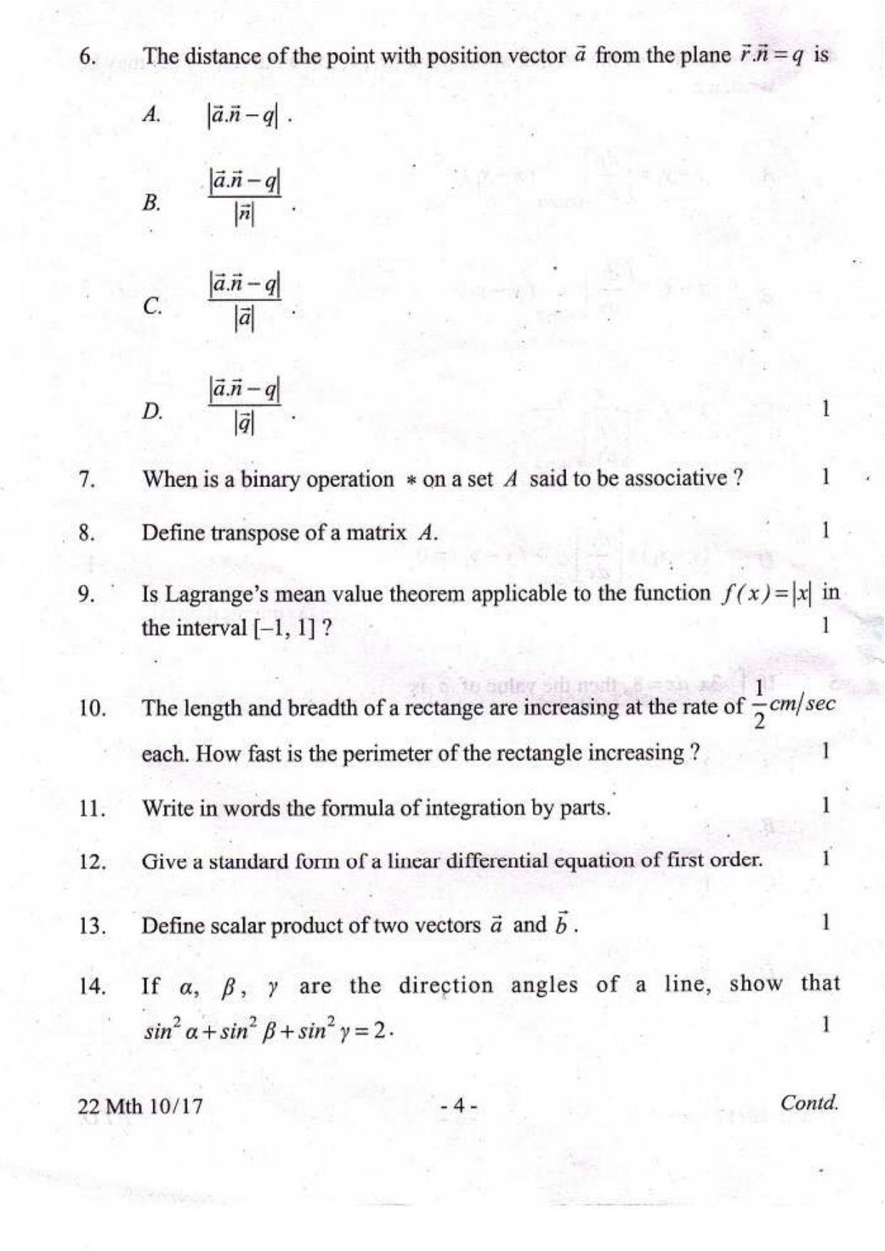 COHSEM Class 12 Mathematics 2017 Question Papers - Page 4
