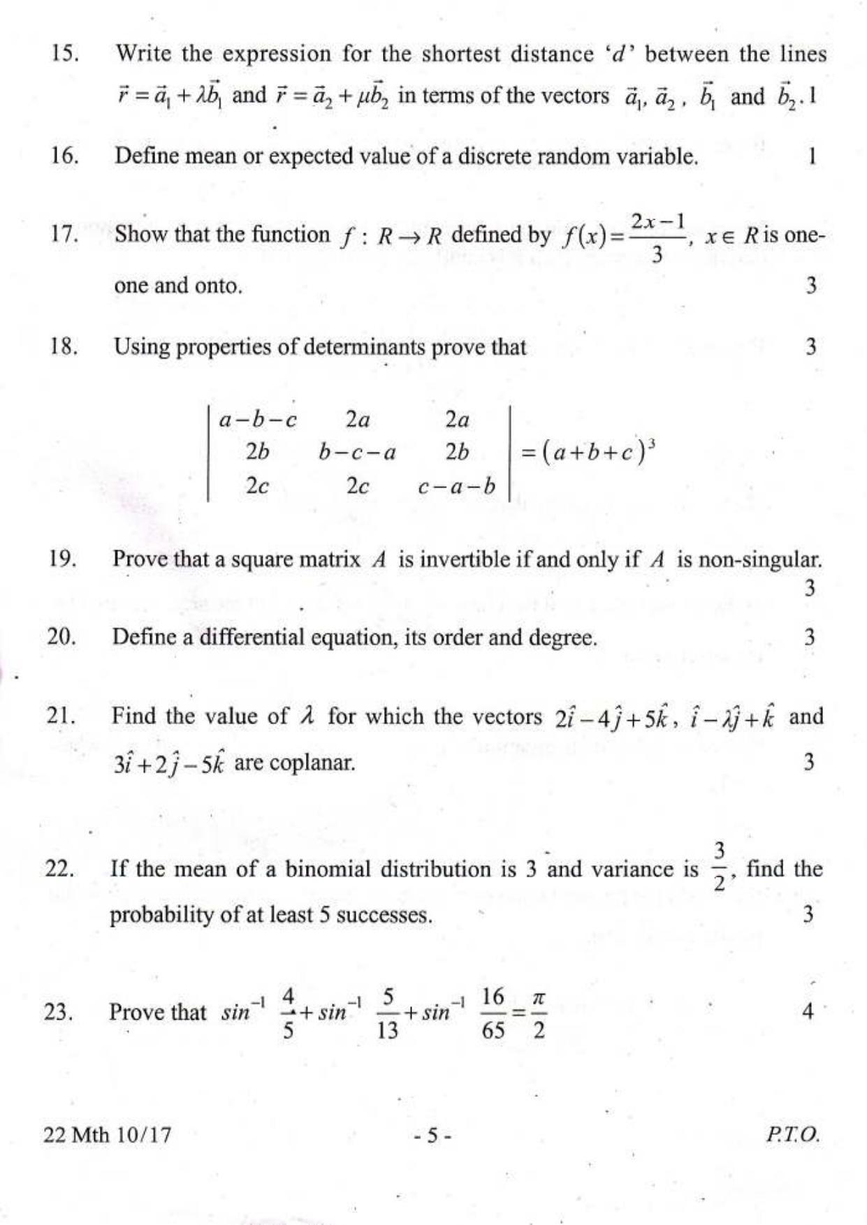 COHSEM Class 12 Mathematics 2017 Question Papers - Page 5