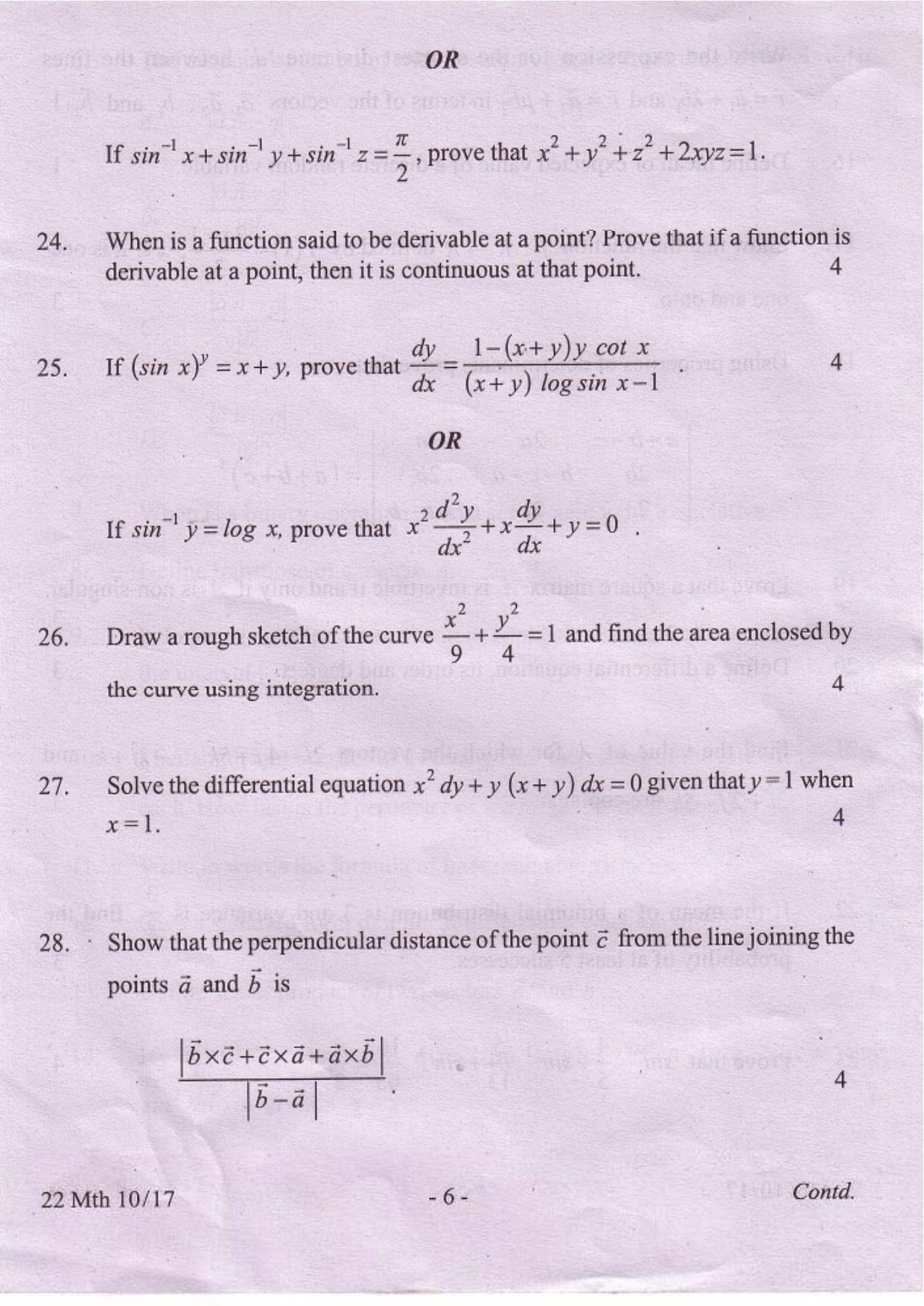 COHSEM Class 12 Mathematics 2017 Question Papers - Page 6