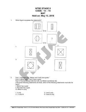 NTSE 2018 (Stage II) MAT Question Paper (May 13, 2018 )