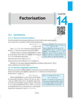 NCERT Book for Class 8 Maths Chapter 14 Factorization