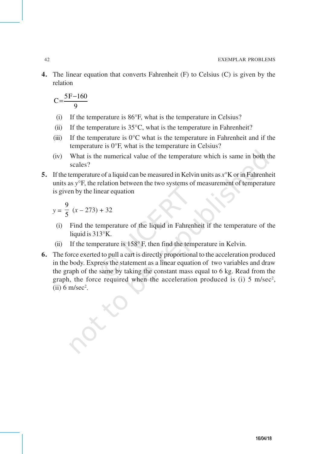 NCERT Exemplar Book for Class 9 Maths: Chapter 4 Linear Equations in Two Variables - Page 10