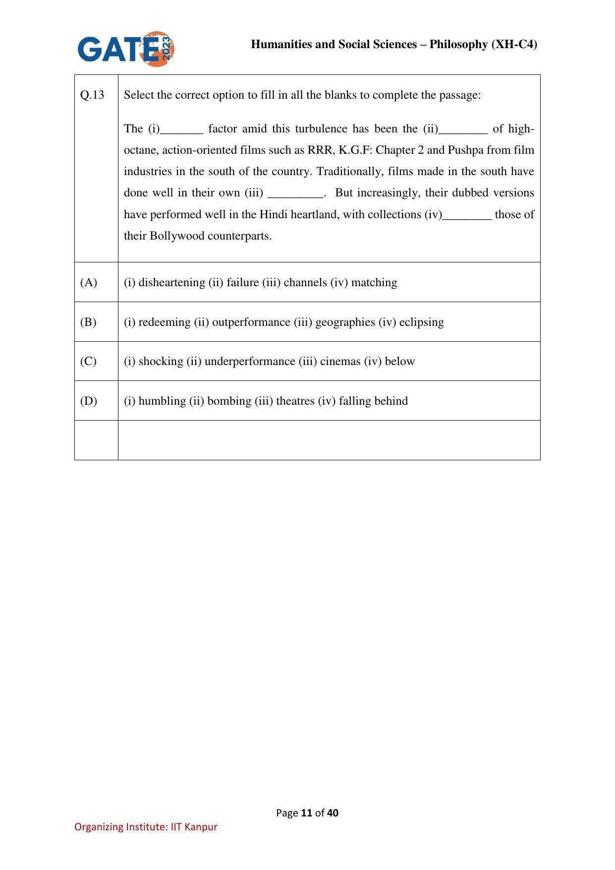 GATE 2023 Humanities & Social Sciences – Philosophy (XH-C4) Question Paper - Page 11