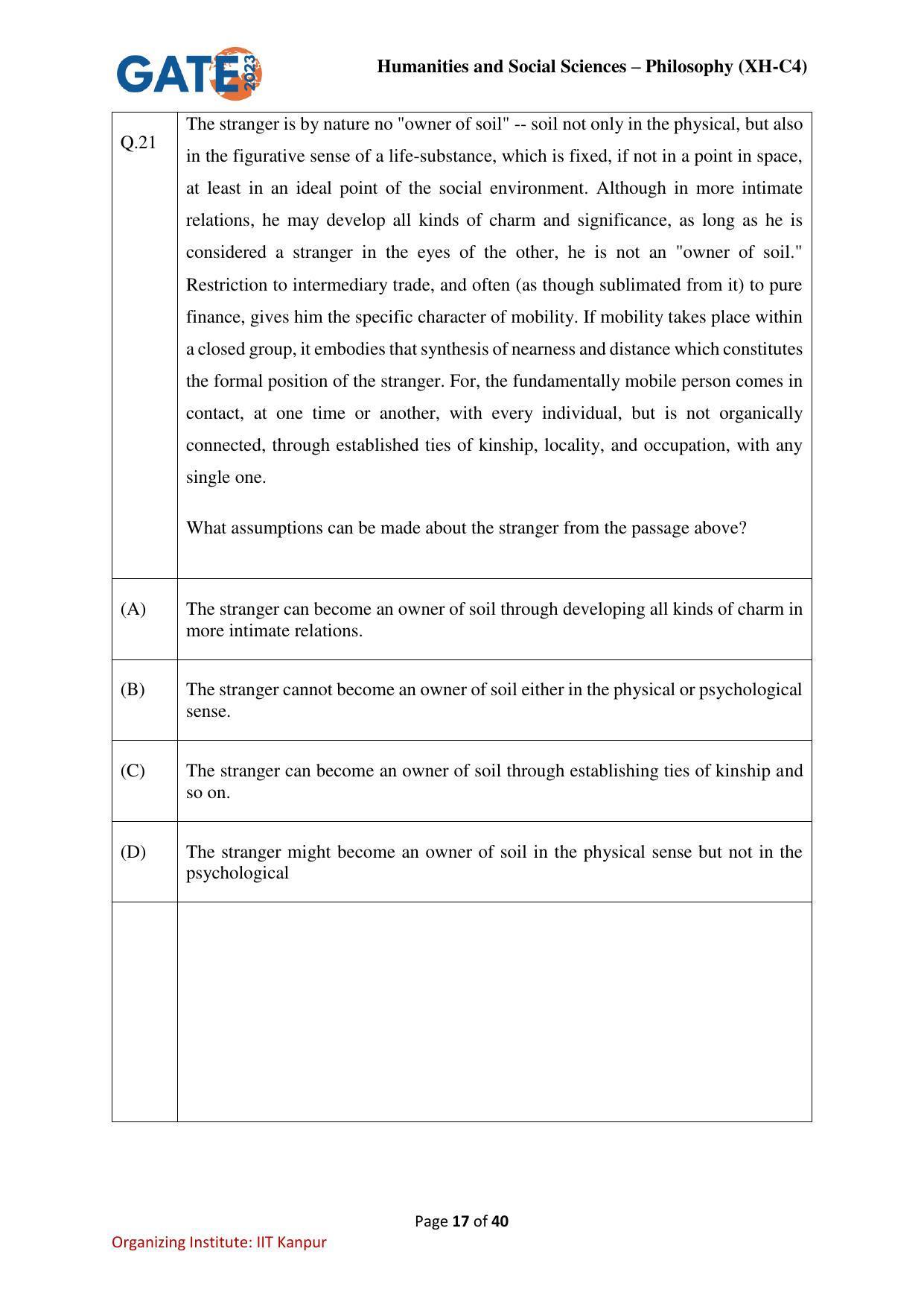 GATE 2023 Humanities & Social Sciences – Philosophy (XH-C4) Question Paper - Page 17