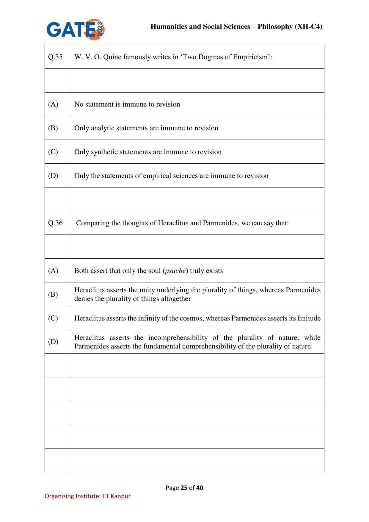 GATE 2023 Humanities & Social Sciences – Philosophy (XH-C4) Question Paper - Page 25