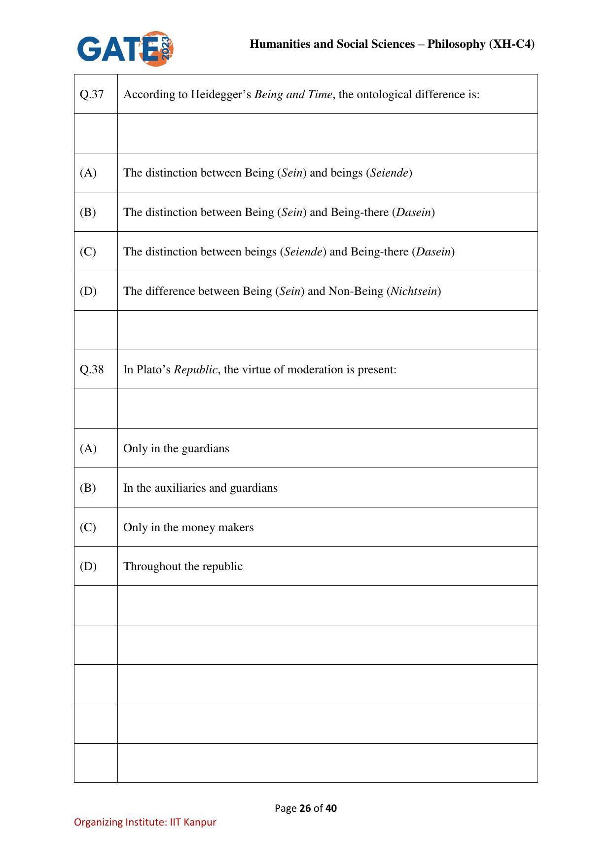 GATE 2023 Humanities & Social Sciences – Philosophy (XH-C4) Question Paper - Page 26