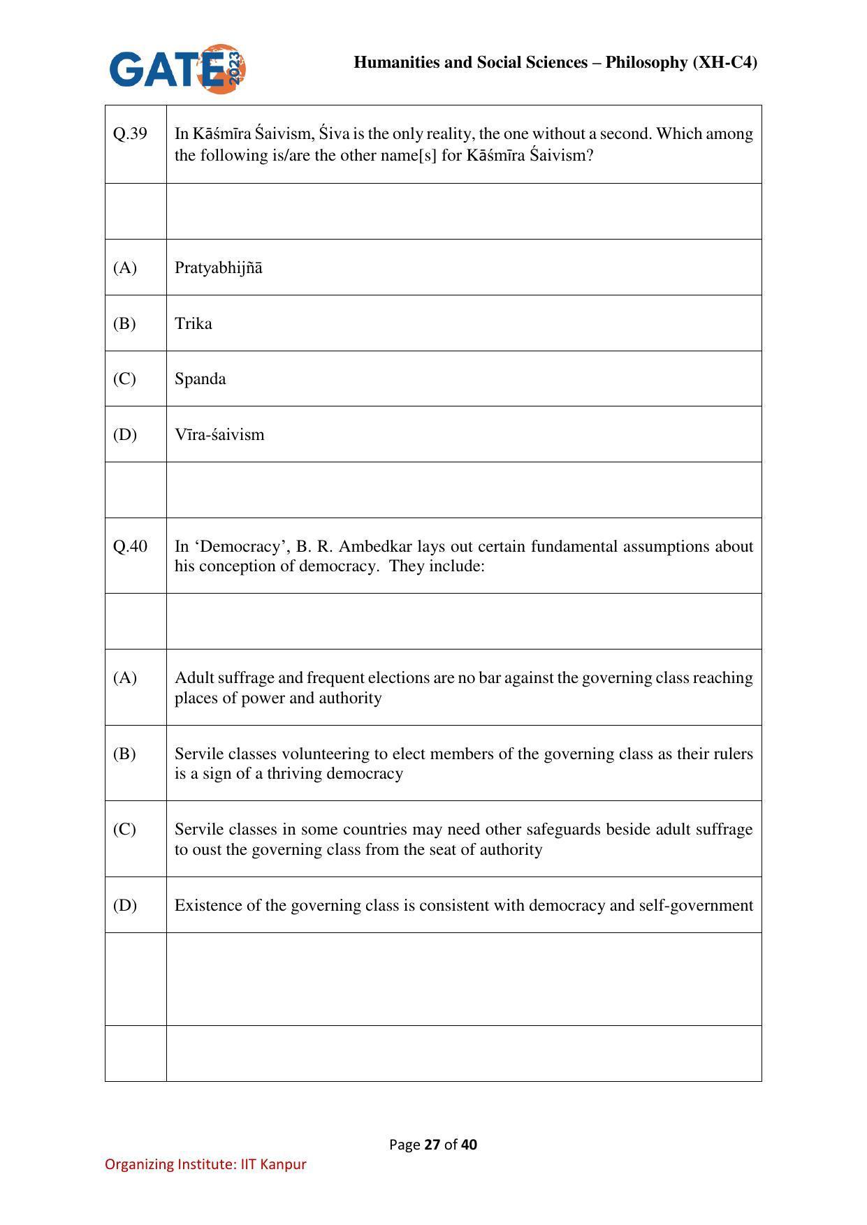 GATE 2023 Humanities & Social Sciences – Philosophy (XH-C4) Question Paper - Page 27
