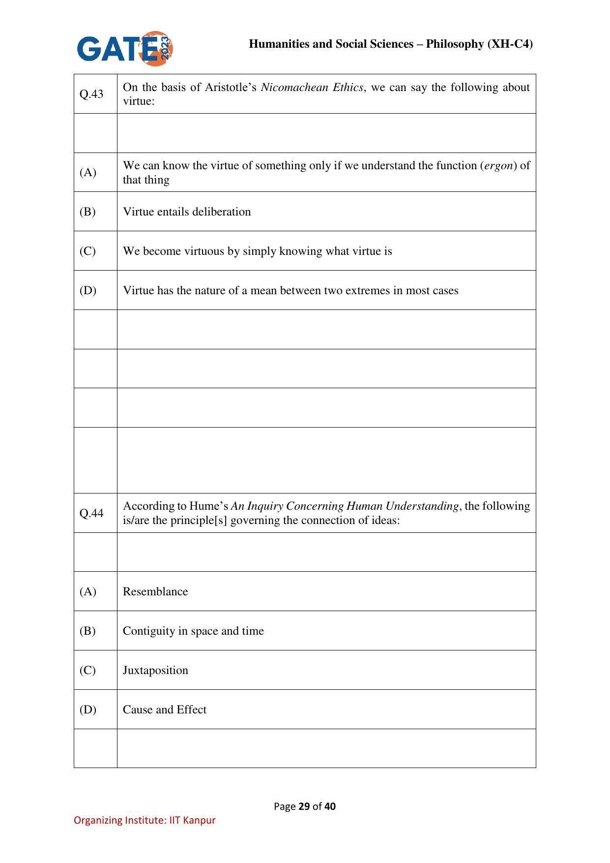 GATE 2023 Humanities & Social Sciences – Philosophy (XH-C4) Question Paper - Page 29