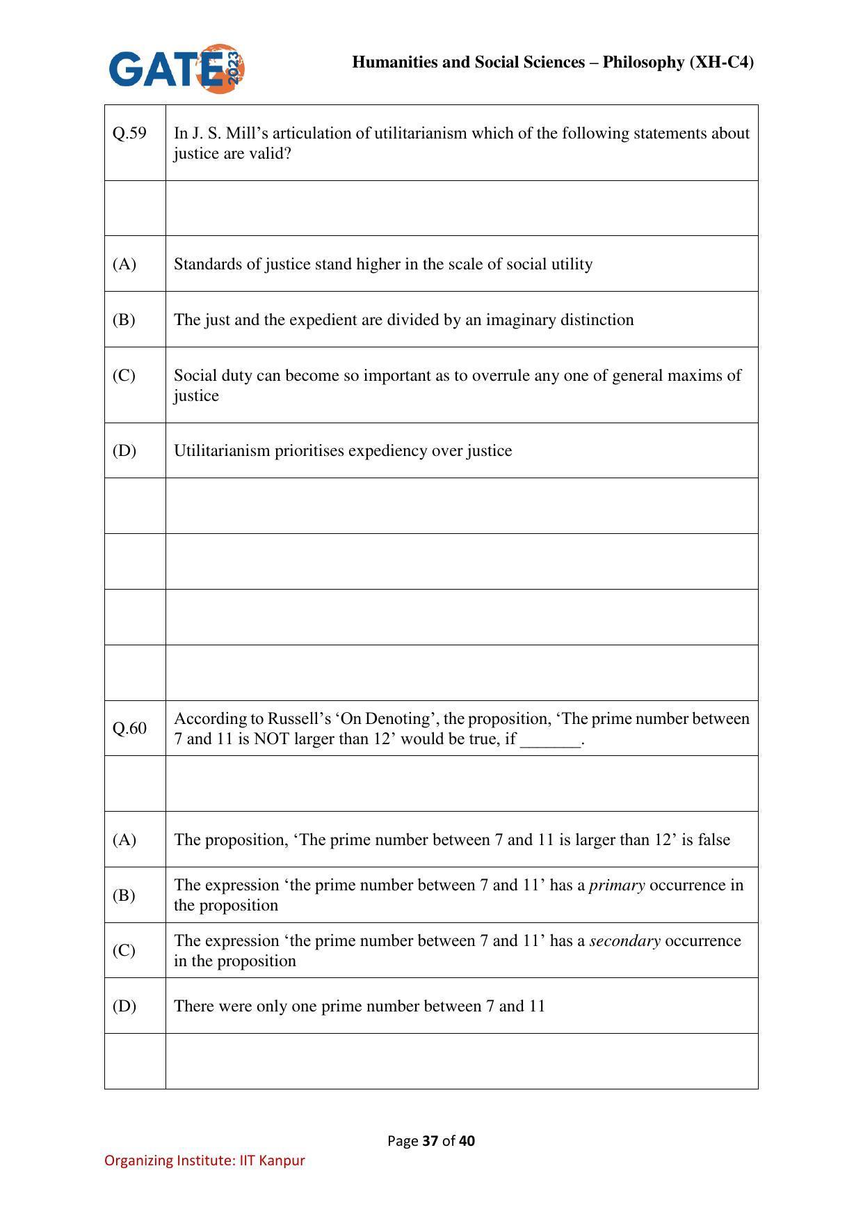 GATE 2023 Humanities & Social Sciences – Philosophy (XH-C4) Question Paper - Page 37