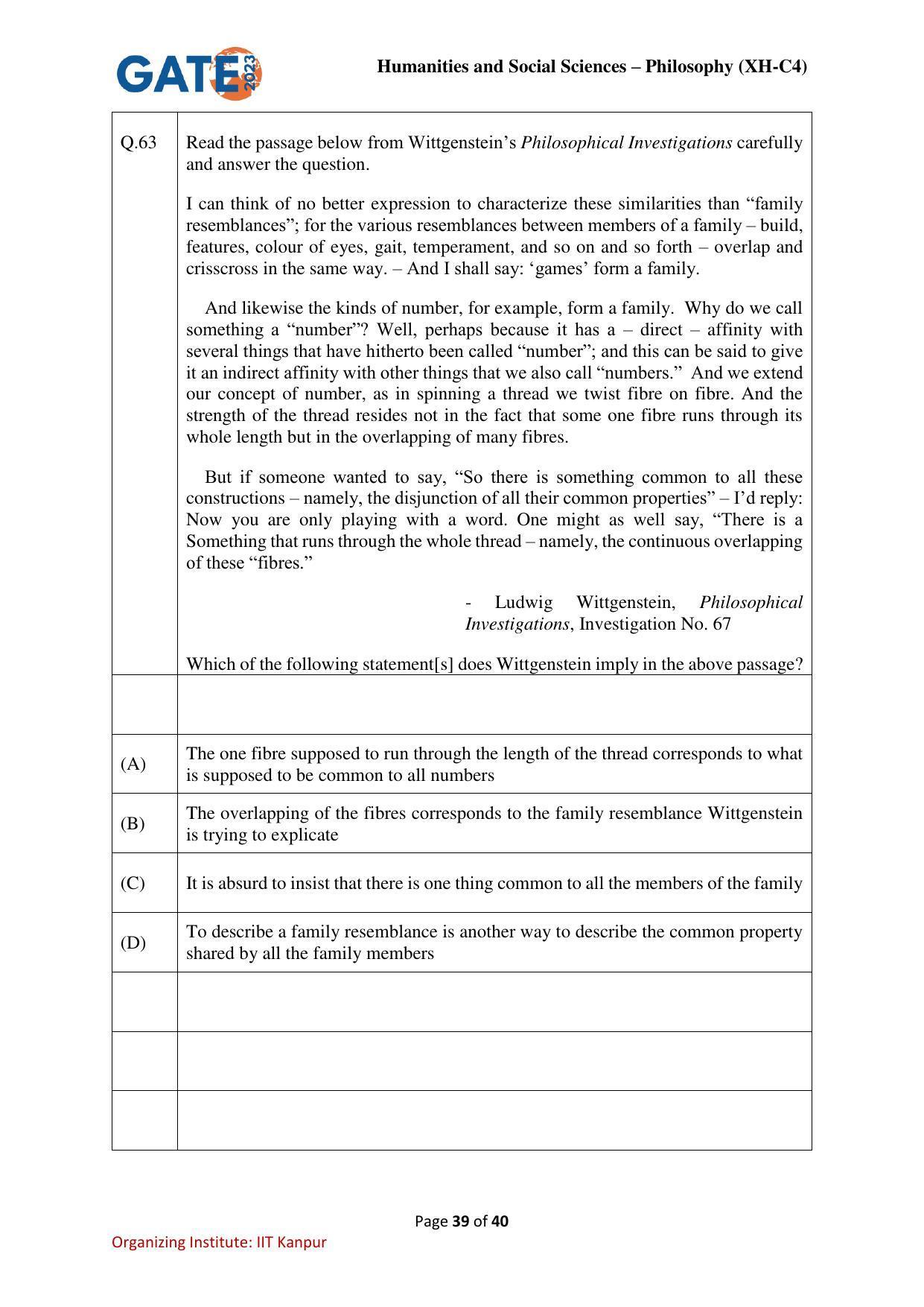 GATE 2023 Humanities & Social Sciences – Philosophy (XH-C4) Question Paper - Page 39