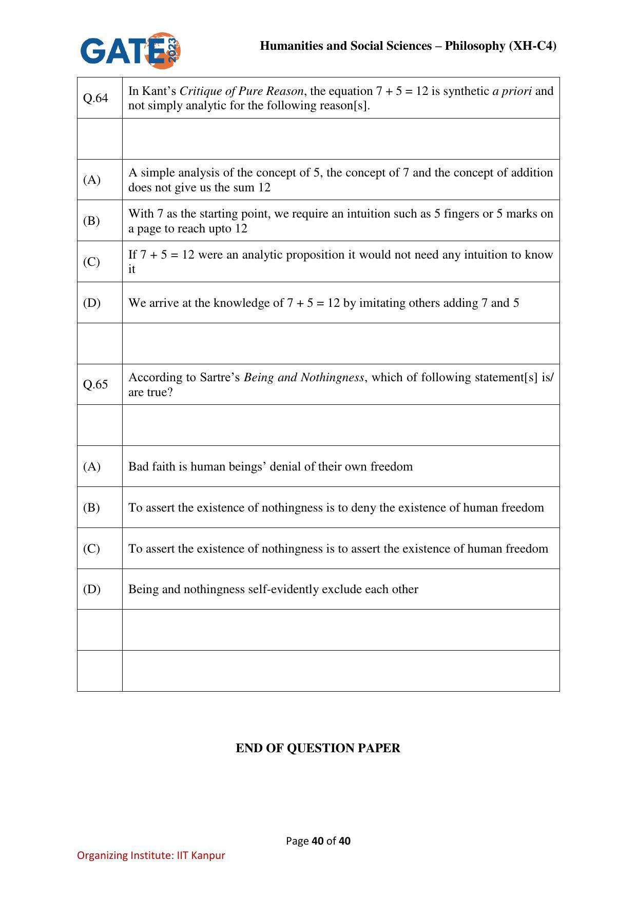 GATE 2023 Humanities & Social Sciences – Philosophy (XH-C4) Question Paper - Page 40