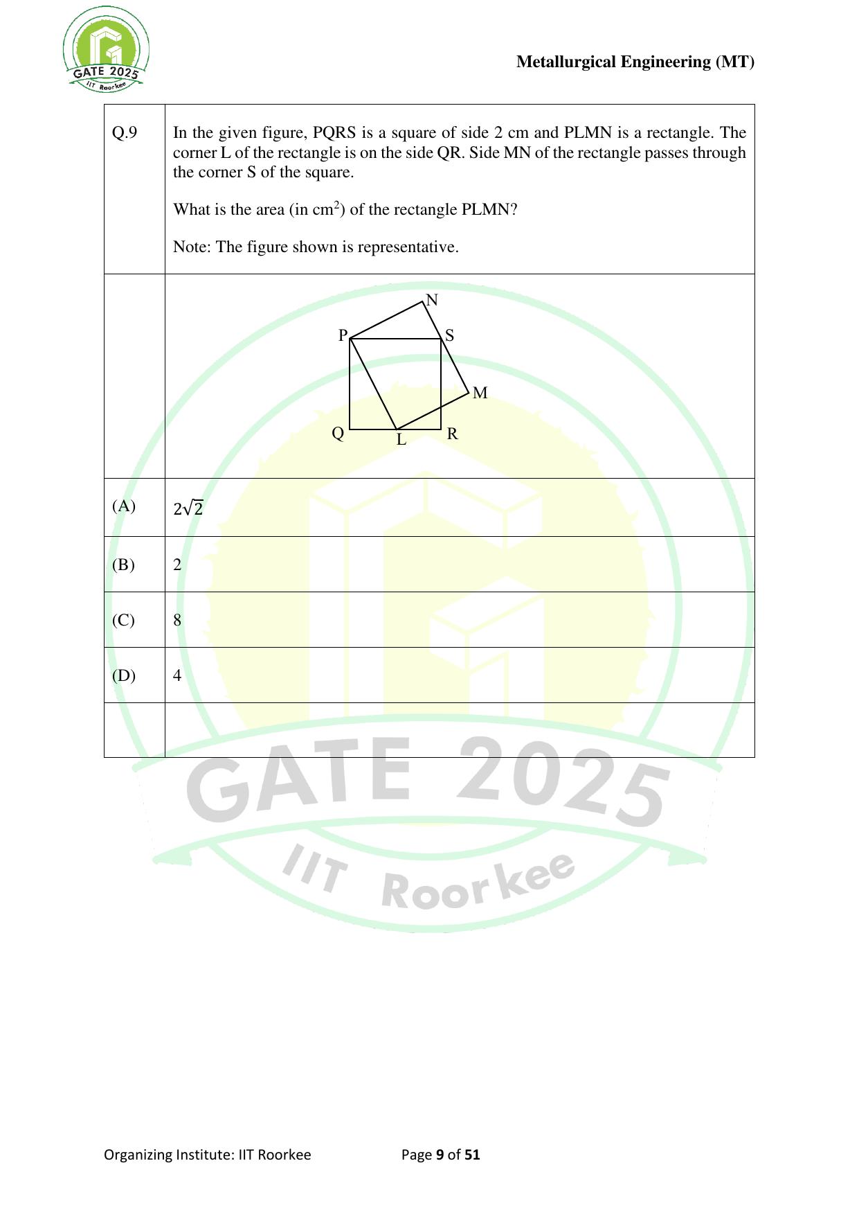 GATE 2025 Metallurgical Engineering (MT) Question Paper - Page 9