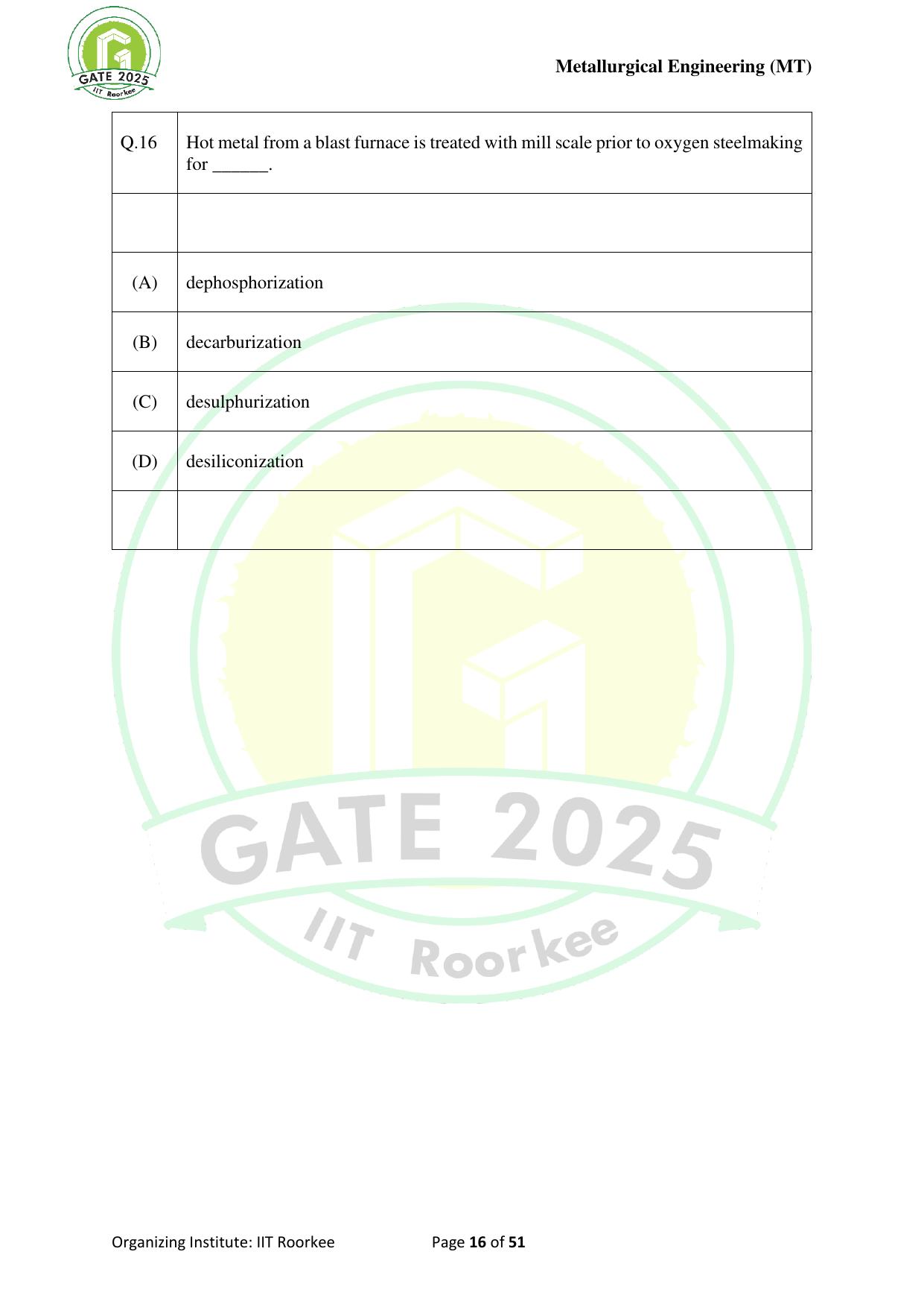 GATE 2025 Metallurgical Engineering (MT) Question Paper - Page 16