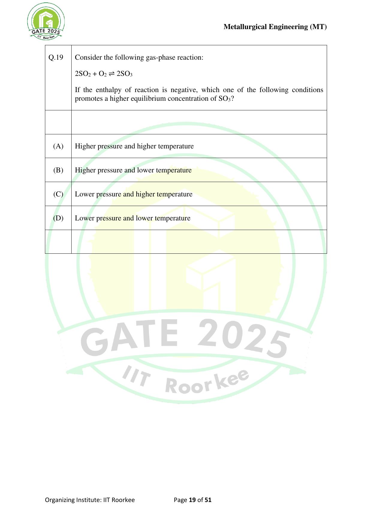 GATE 2025 Metallurgical Engineering (MT) Question Paper - Page 19