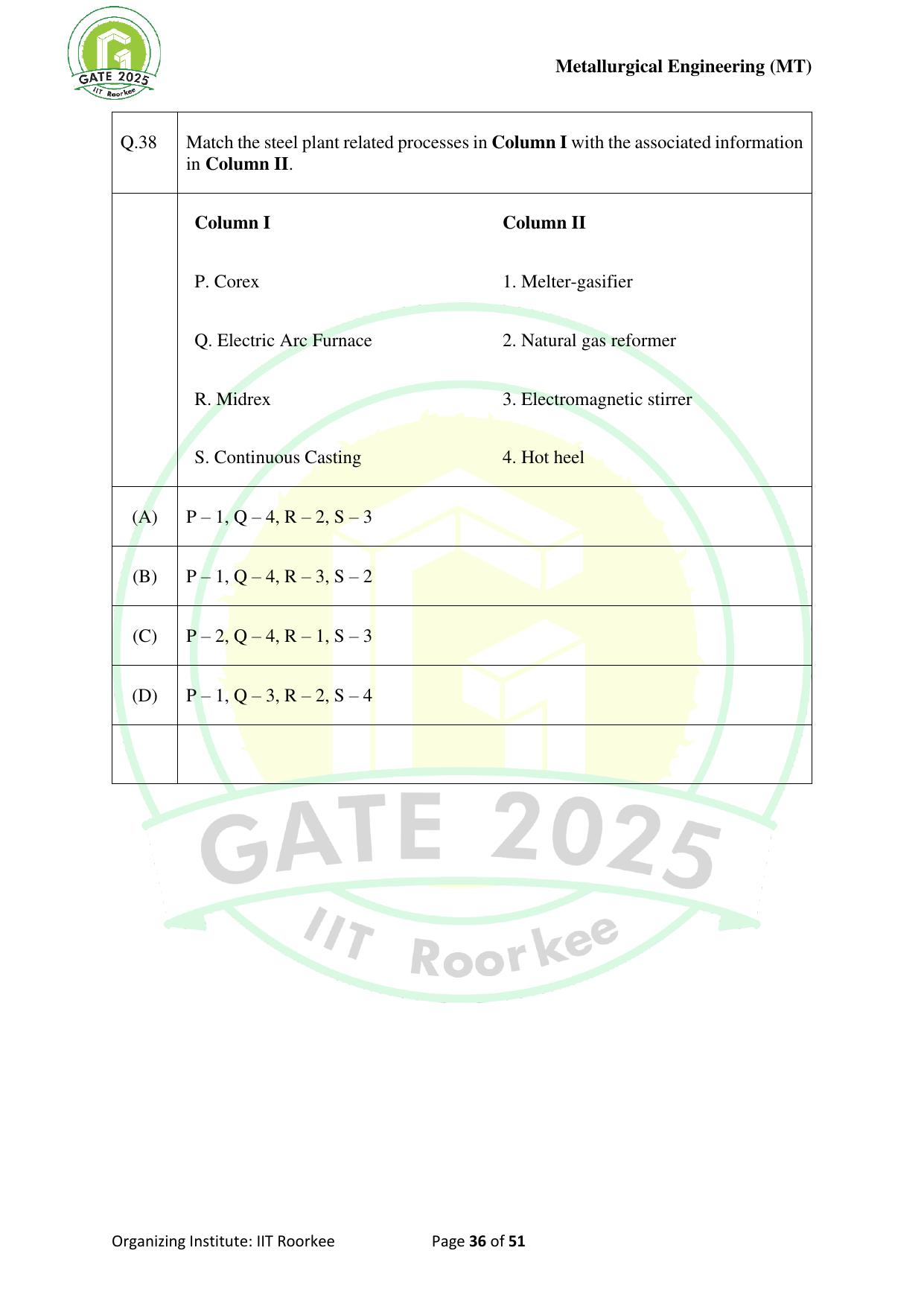 GATE 2025 Metallurgical Engineering (MT) Question Paper - Page 36