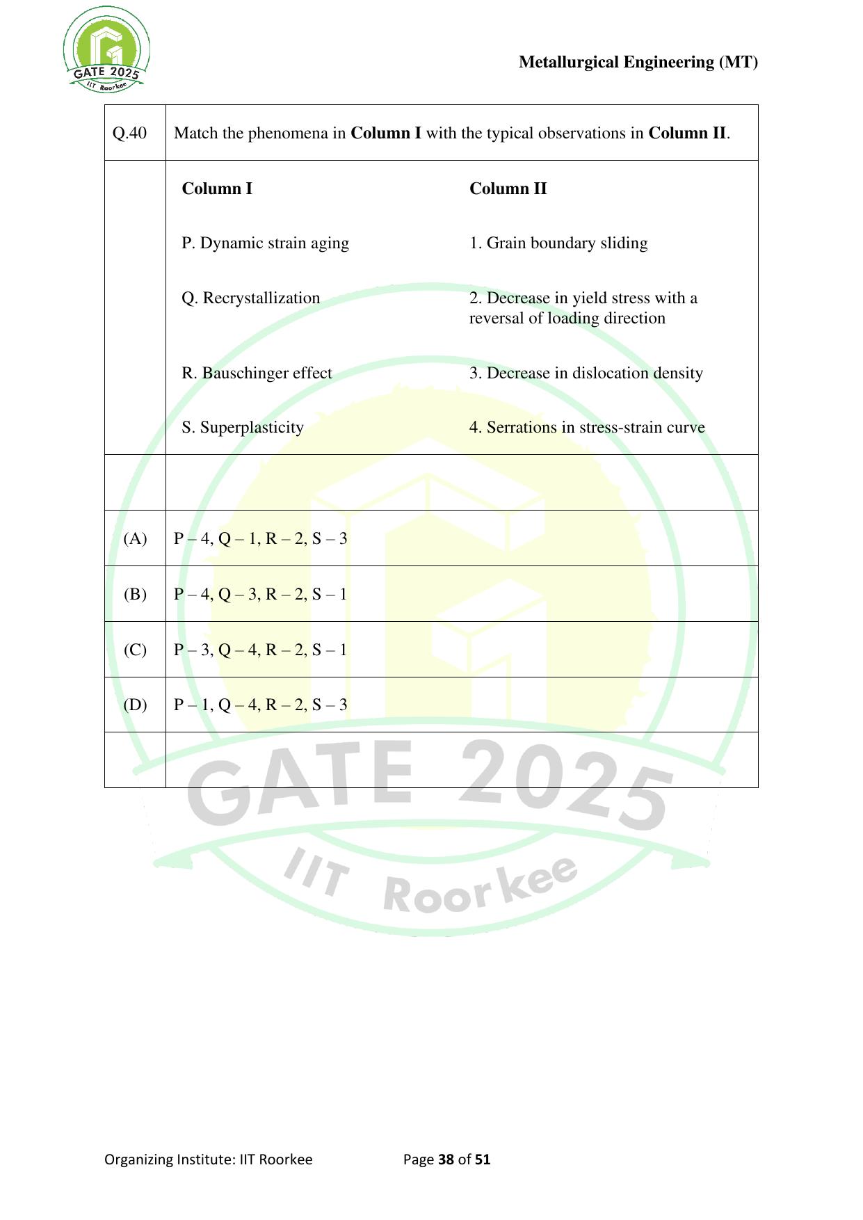 GATE 2025 Metallurgical Engineering (MT) Question Paper - Page 38