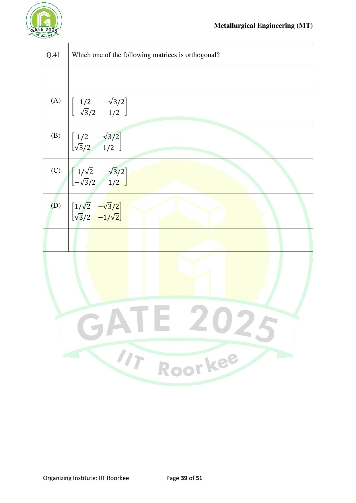GATE 2025 Metallurgical Engineering (MT) Question Paper - Page 39