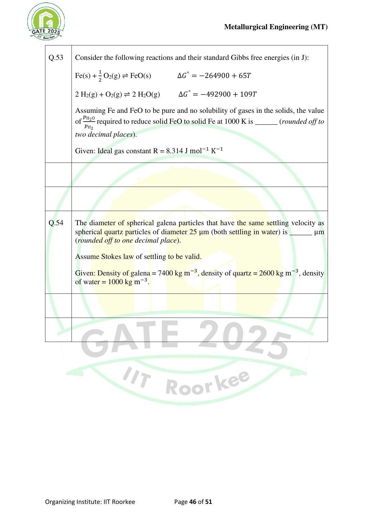 GATE 2025 Metallurgical Engineering (MT) Question Paper - Page 46