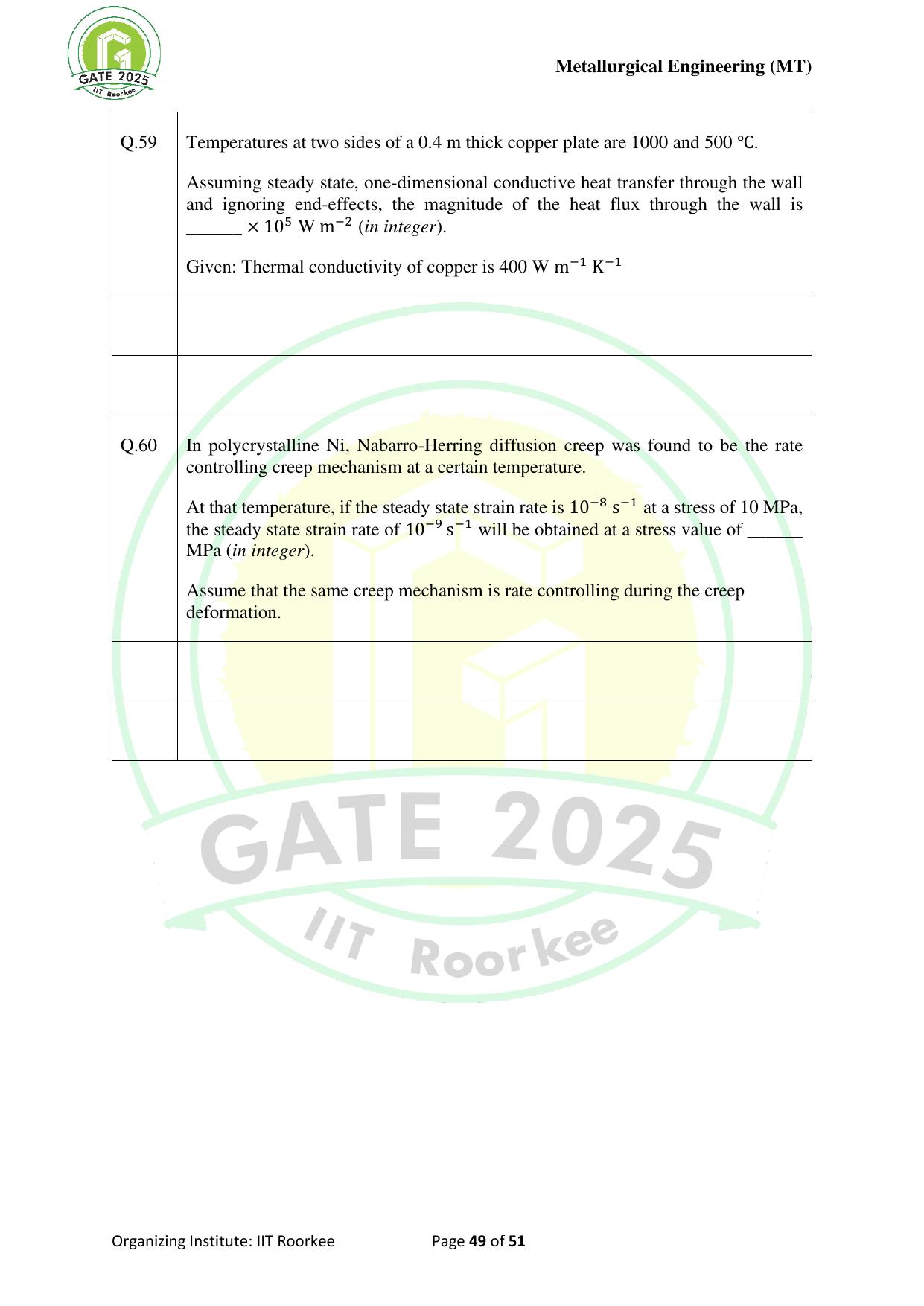 GATE 2025 Metallurgical Engineering (MT) Question Paper - Page 49