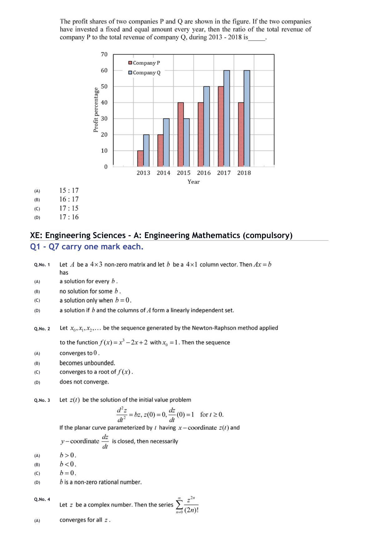 GATE 2020 Engineering Sciences (XE) Question Paper - Page 3
