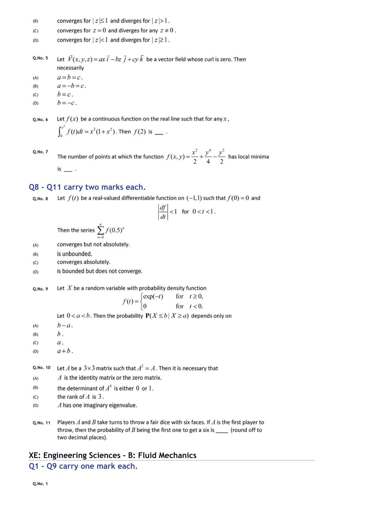 GATE 2020 Engineering Sciences (XE) Question Paper - Page 4