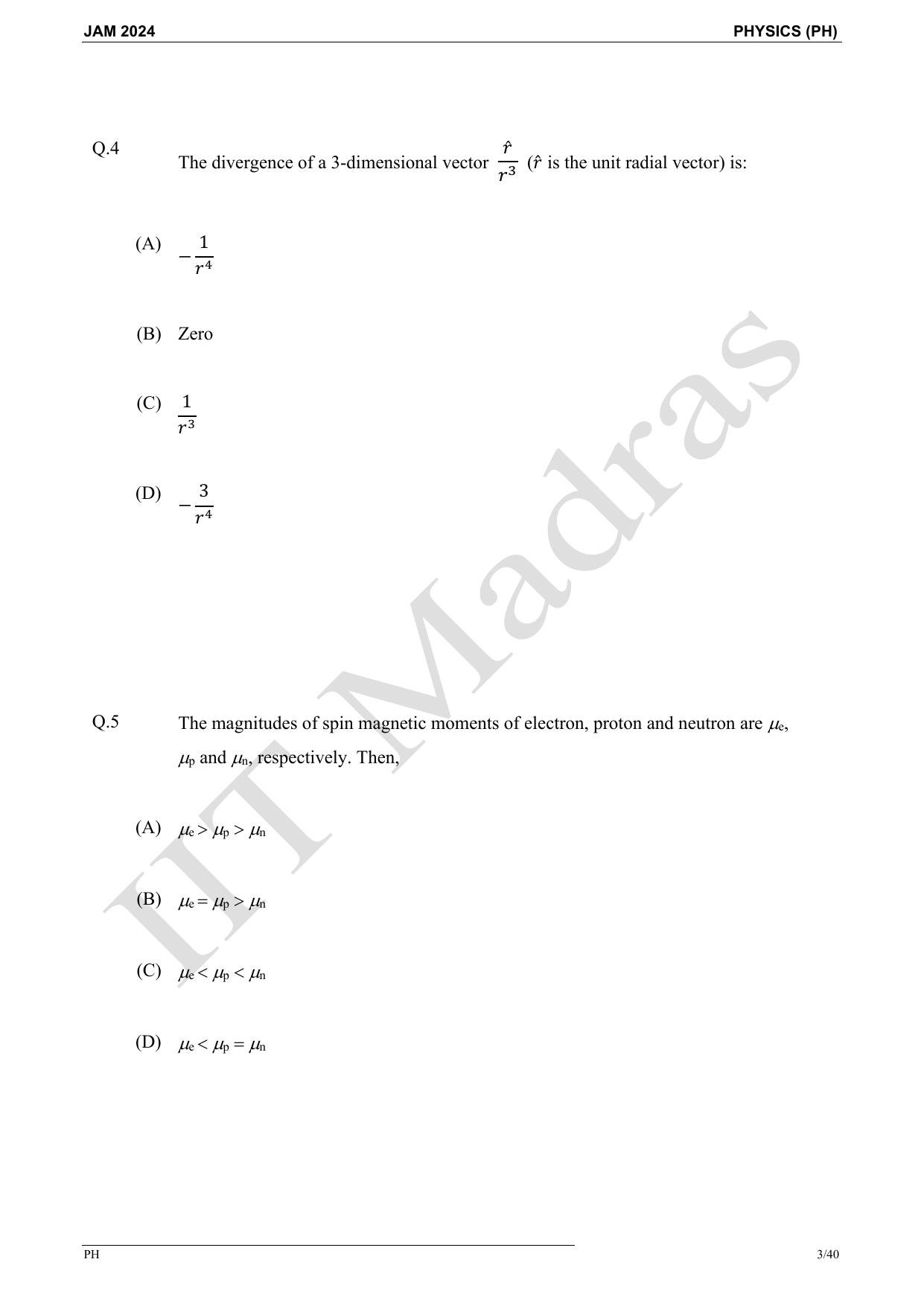 IIT JAM 2024 Physics (PH) Master Question Paper - Page 3