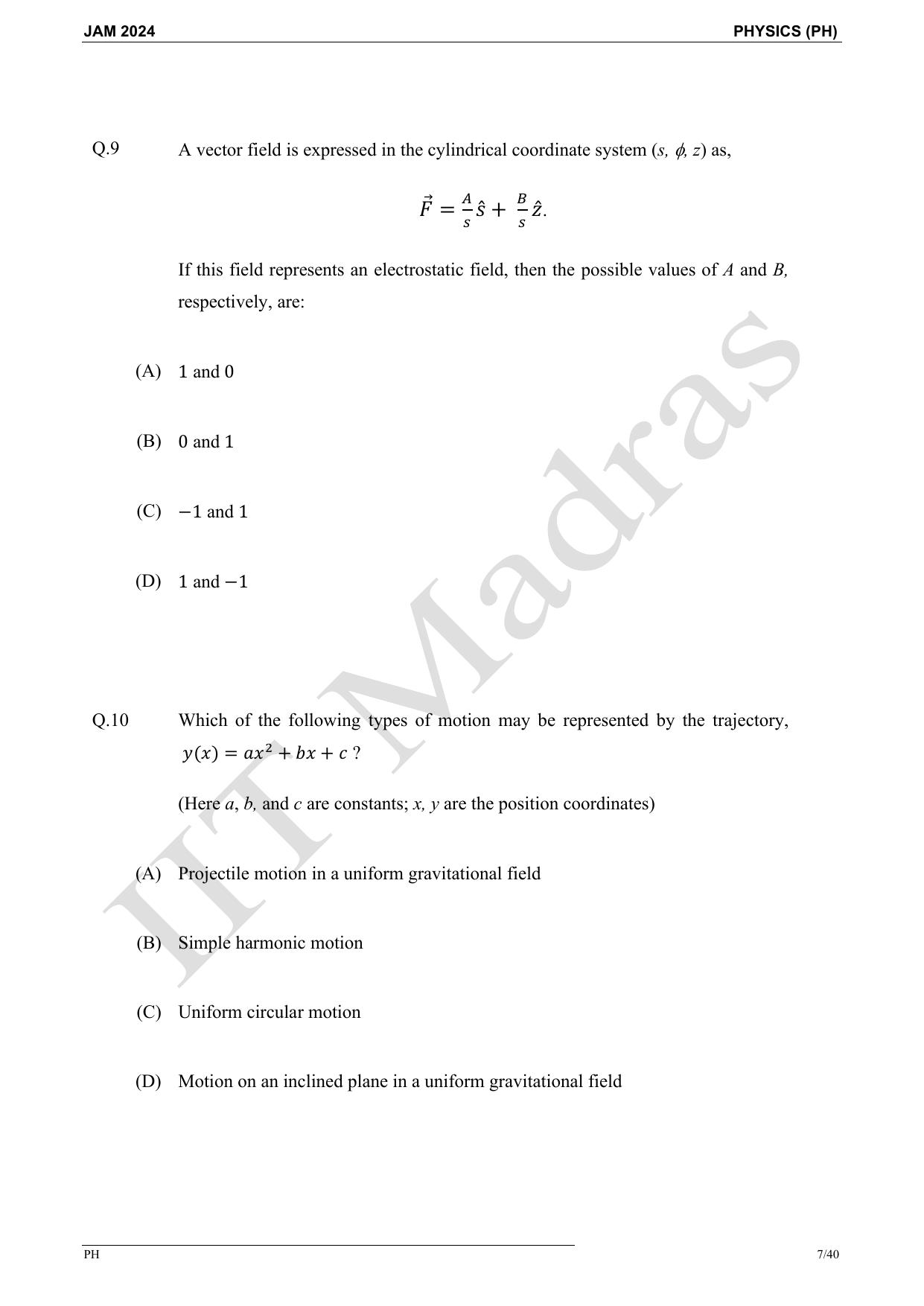 IIT JAM 2024 Physics (PH) Master Question Paper - Page 7