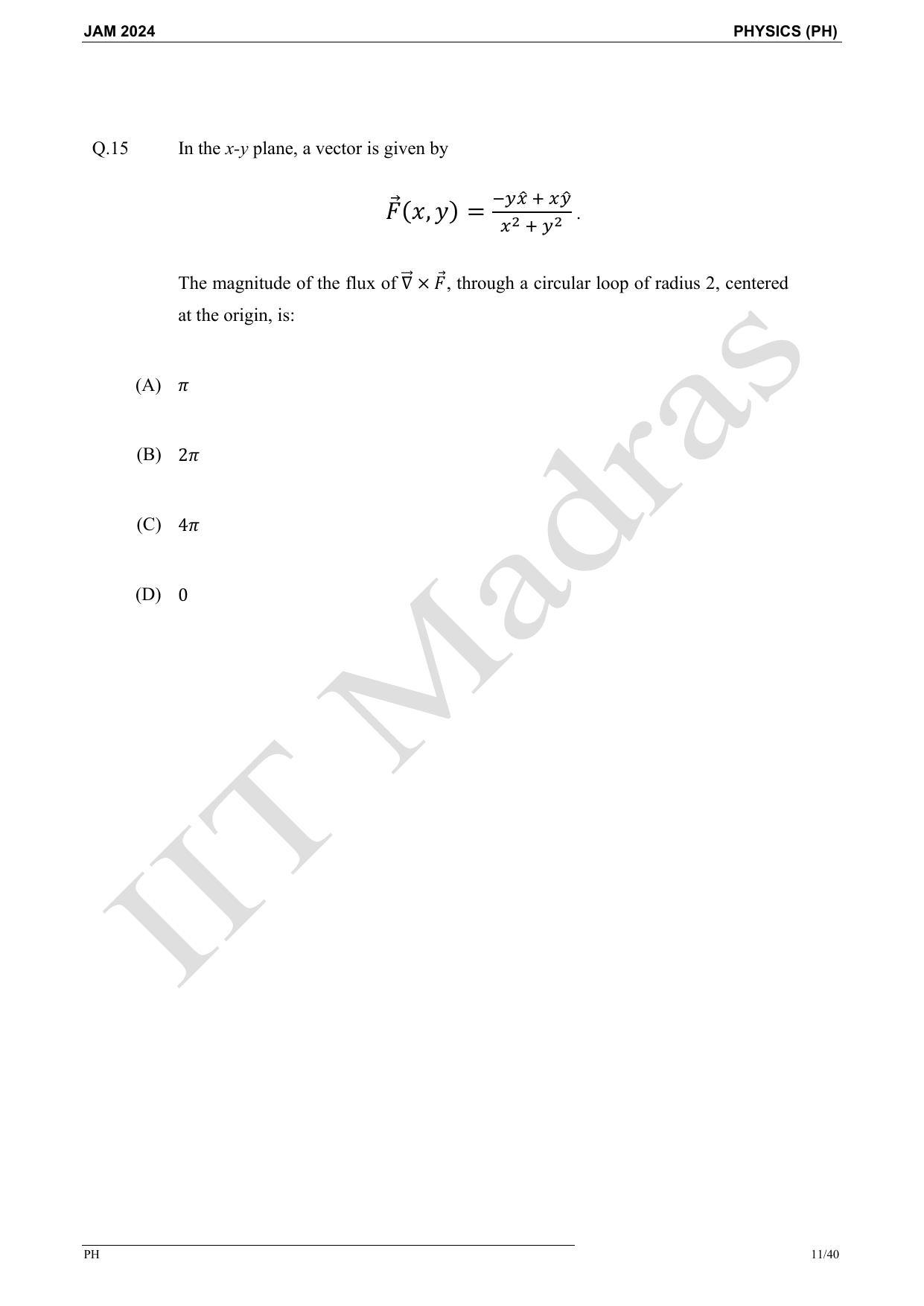 IIT JAM 2024 Physics (PH) Master Question Paper - Page 11