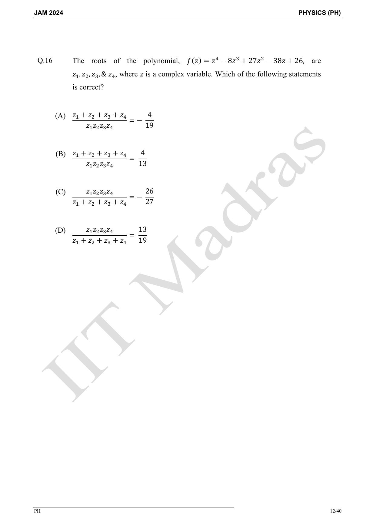 IIT JAM 2024 Physics (PH) Master Question Paper - Page 12