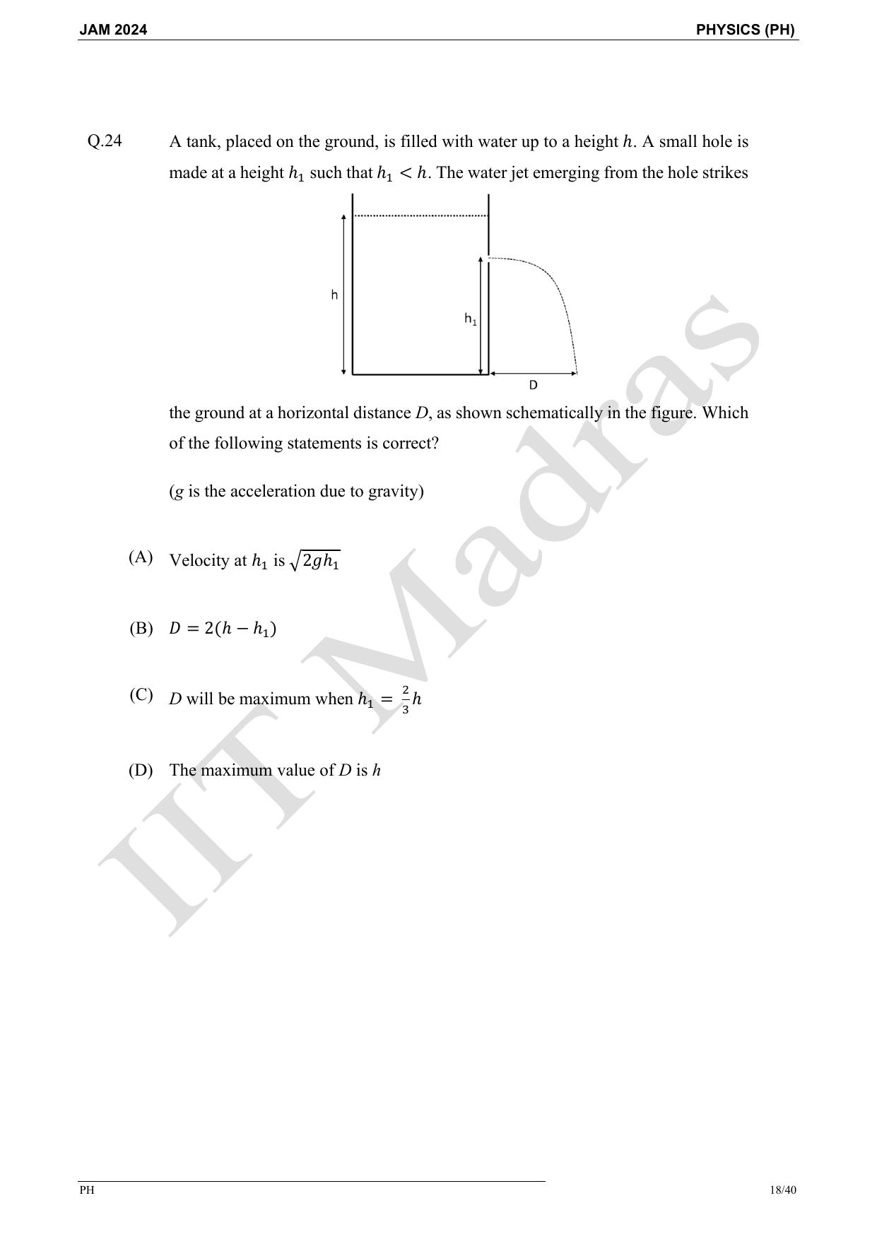 IIT JAM 2024 Physics (PH) Master Question Paper - Page 18
