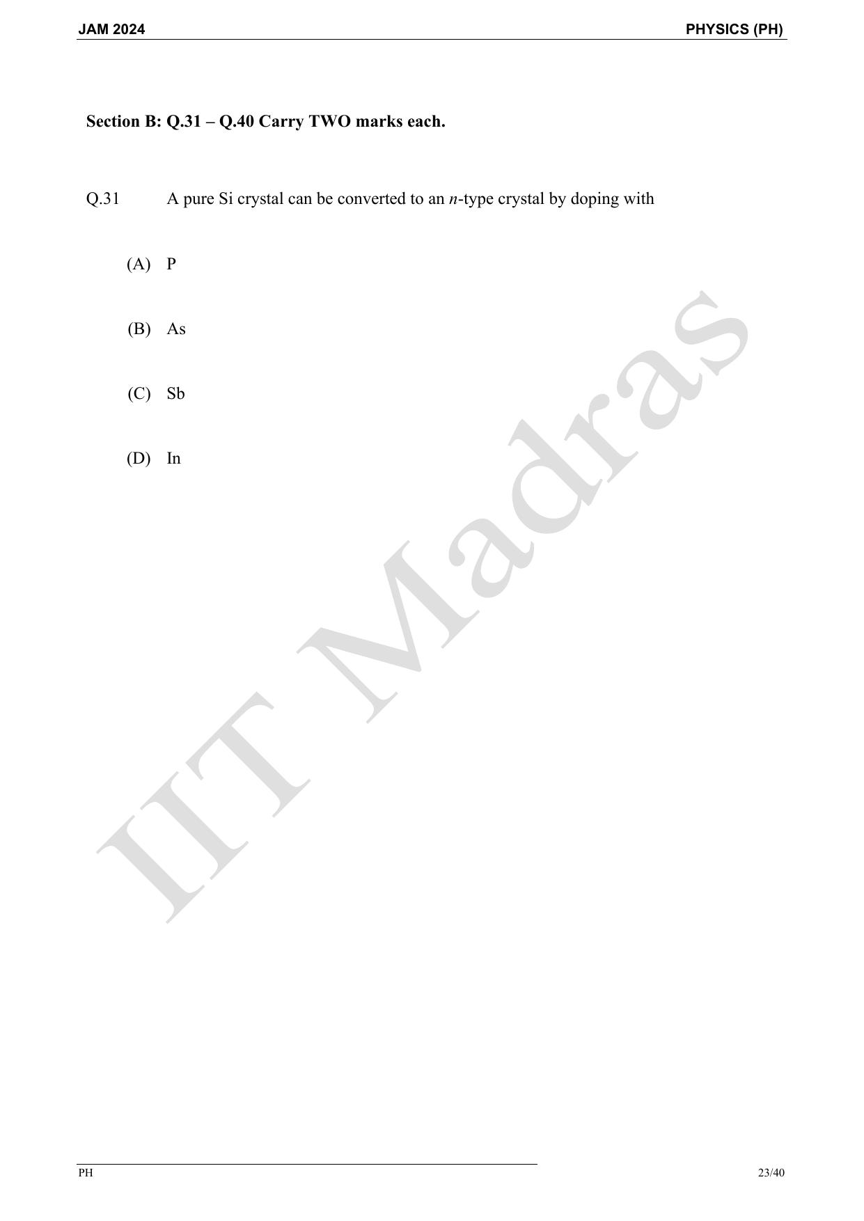 IIT JAM 2024 Physics (PH) Master Question Paper - Page 23