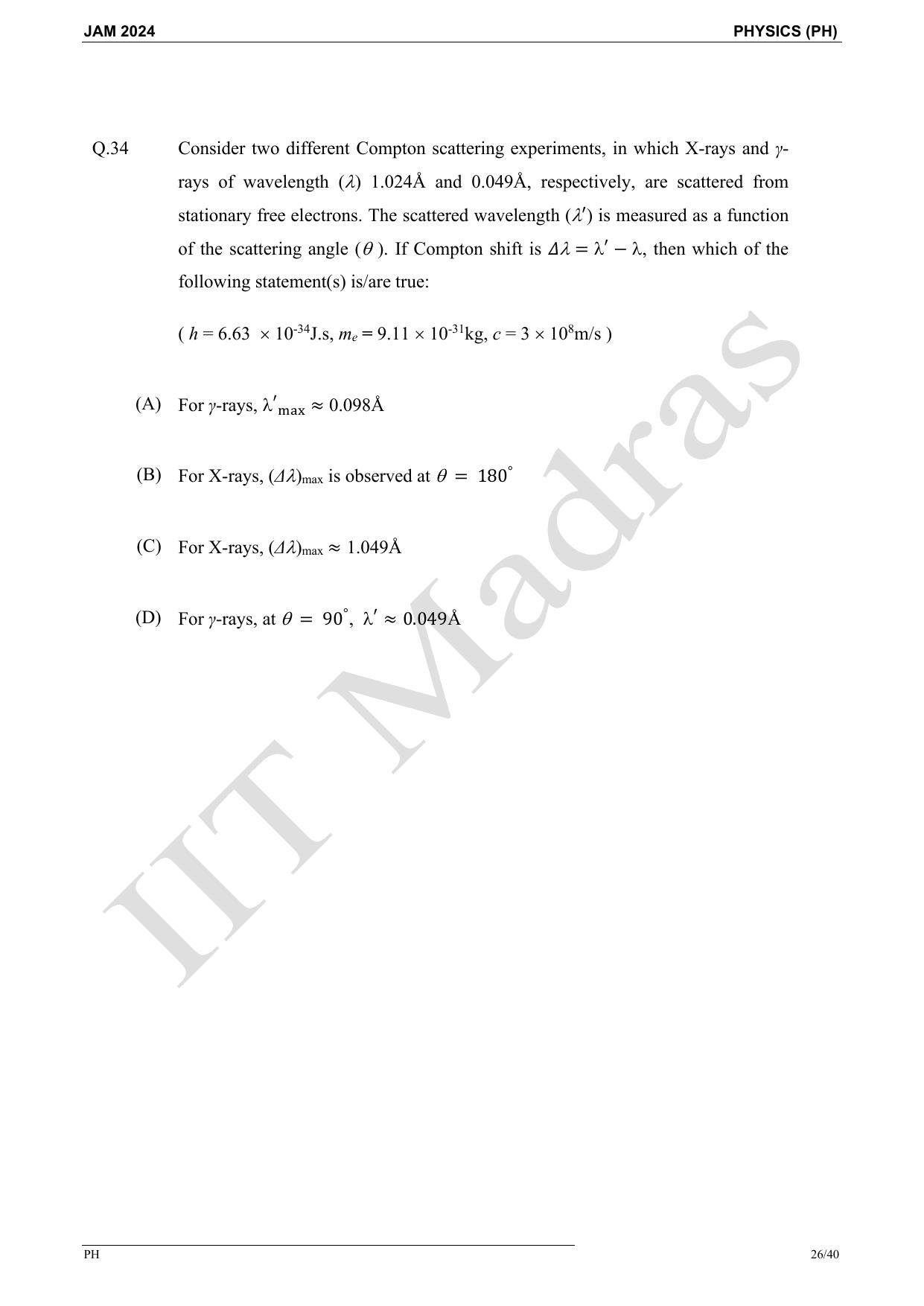 IIT JAM 2024 Physics (PH) Master Question Paper - Page 26
