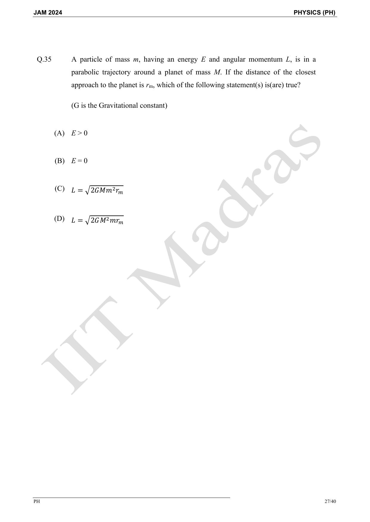 IIT JAM 2024 Physics (PH) Master Question Paper - Page 27