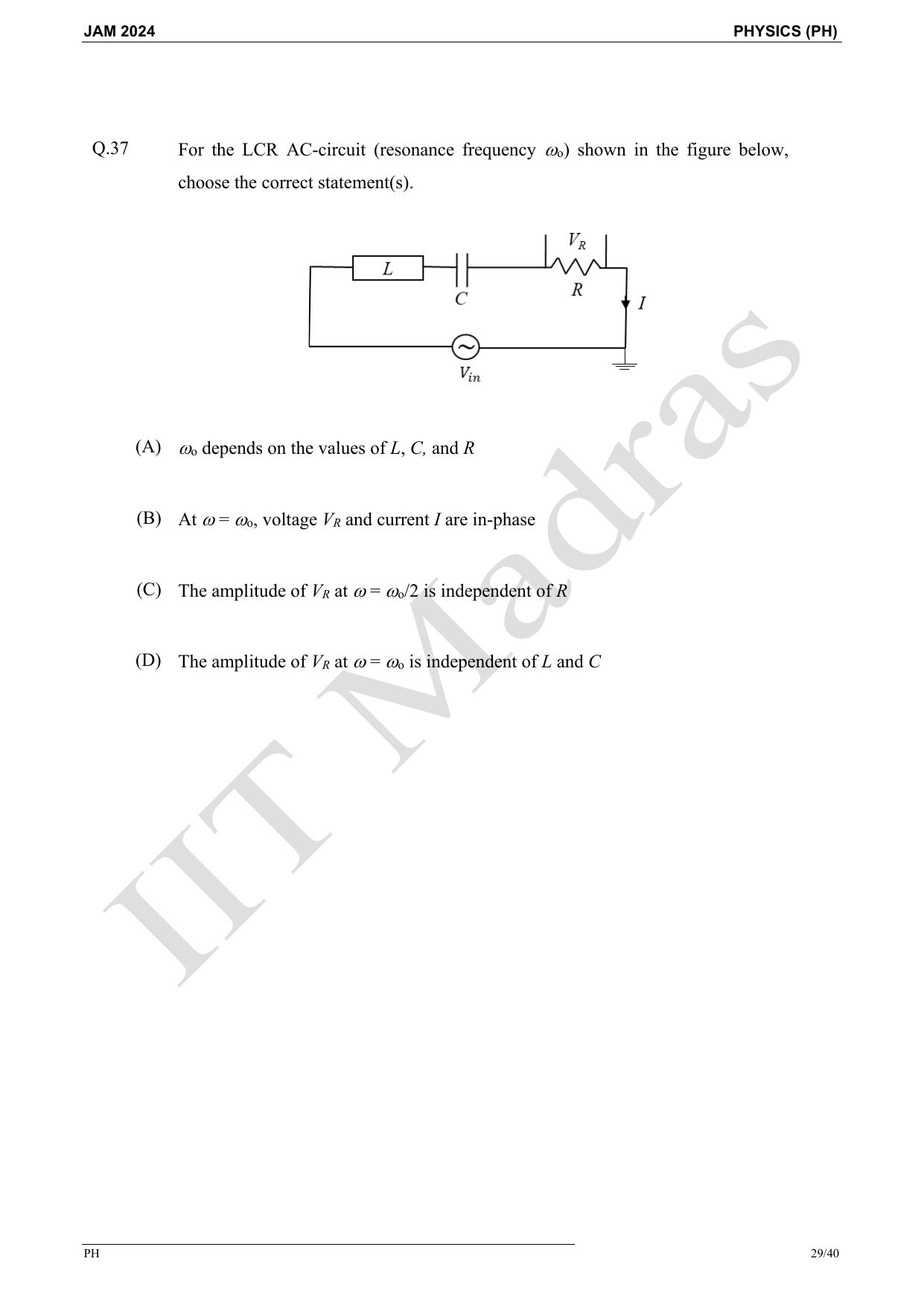 IIT JAM 2024 Physics (PH) Master Question Paper - Page 29