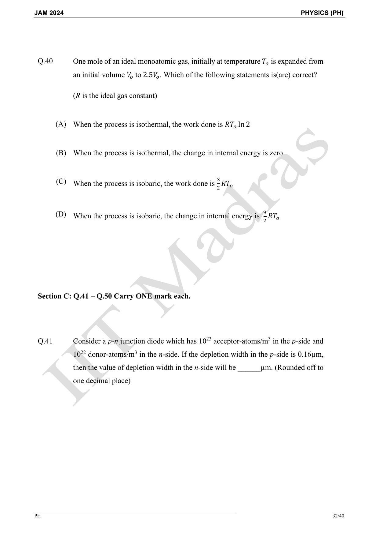 IIT JAM 2024 Physics (PH) Master Question Paper - Page 32