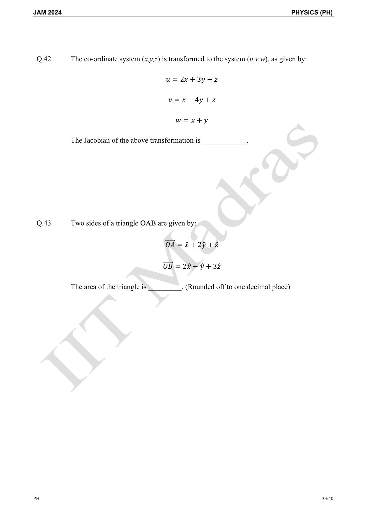 IIT JAM 2024 Physics (PH) Master Question Paper - Page 33