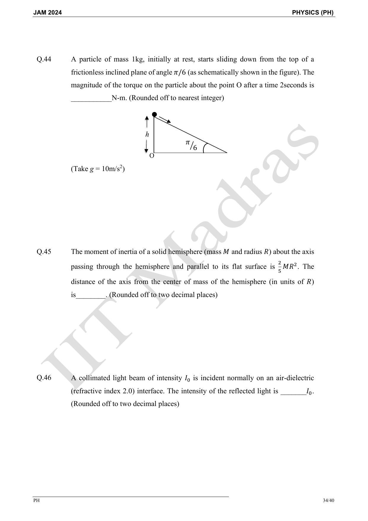 IIT JAM 2024 Physics (PH) Master Question Paper - Page 34