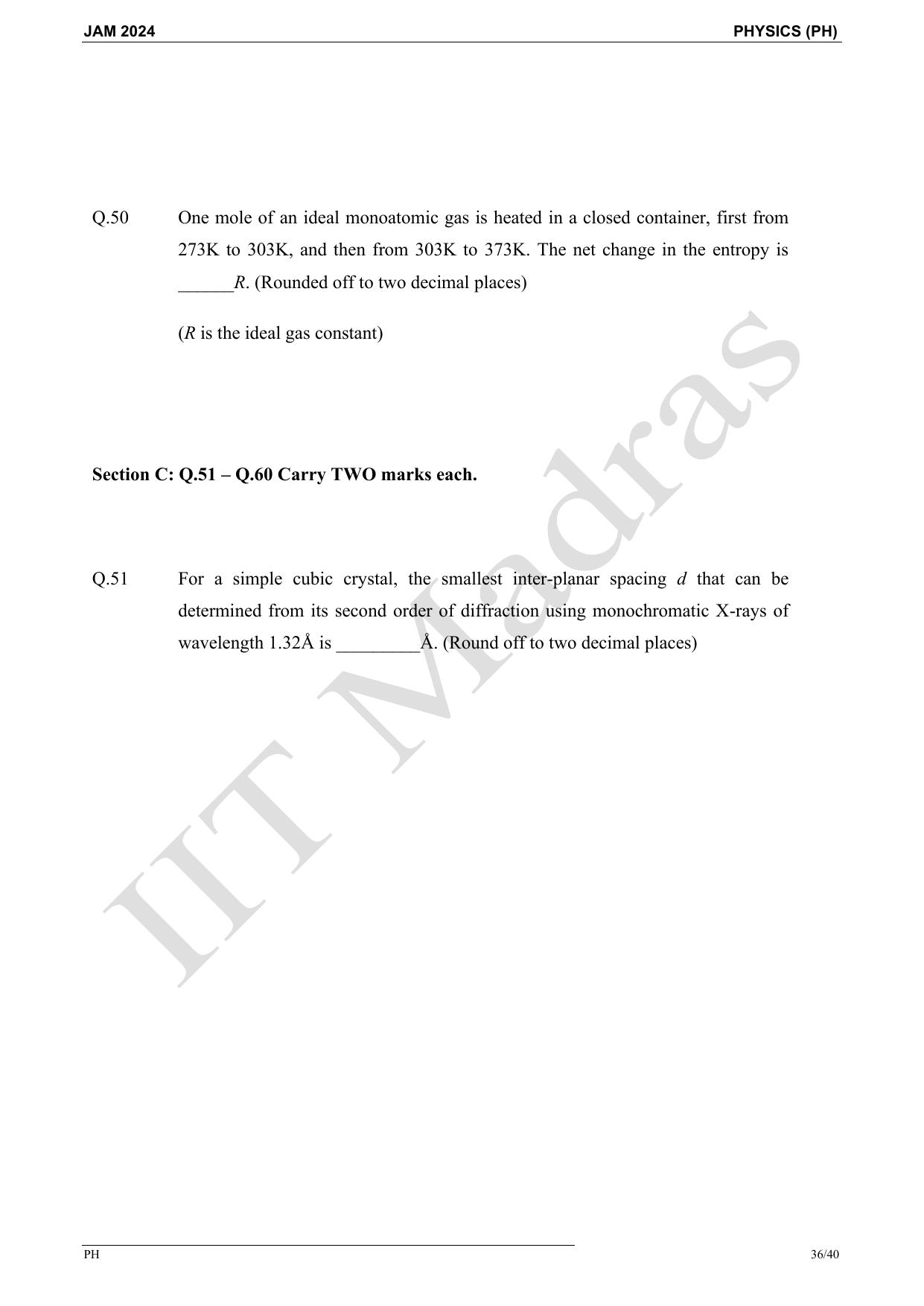 IIT JAM 2024 Physics (PH) Master Question Paper - Page 36
