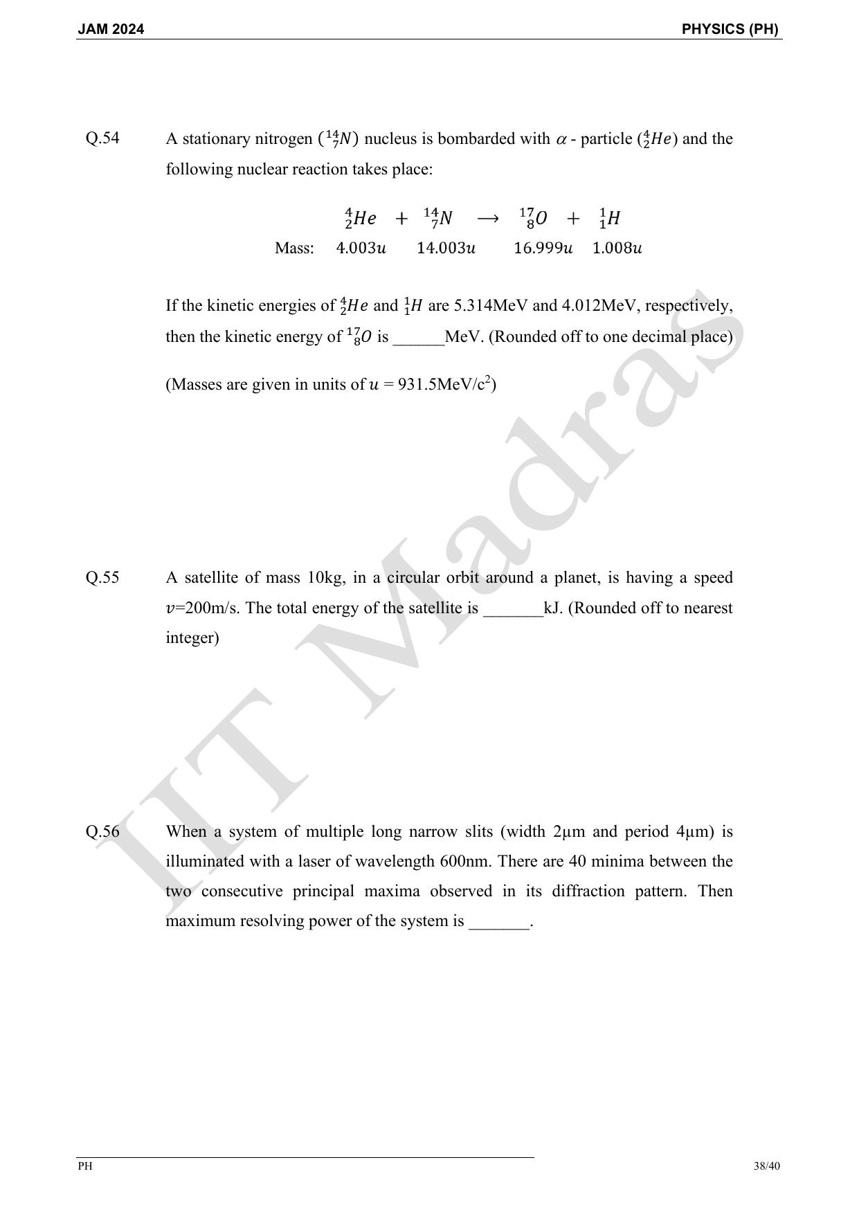 IIT JAM 2024 Physics (PH) Master Question Paper - Page 38